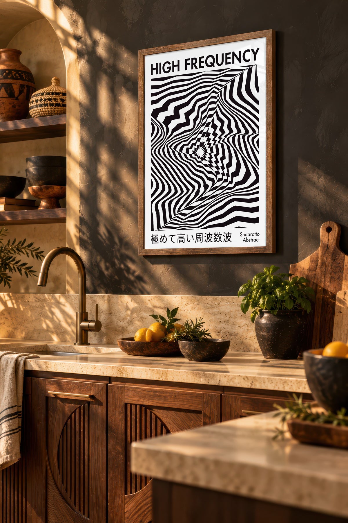 Yüksek Frekans Optik Girdap Poster – Kahverengi Çerçeveli Tablo