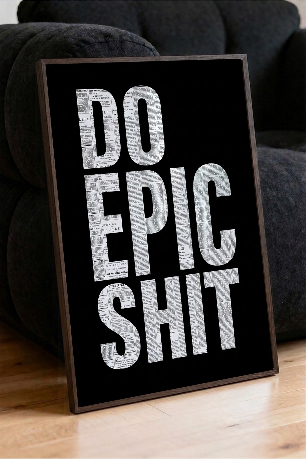 Gazete Kolajlı Motivasyon Yazısı Poster – Kahverengi Çerçeveli Tablo