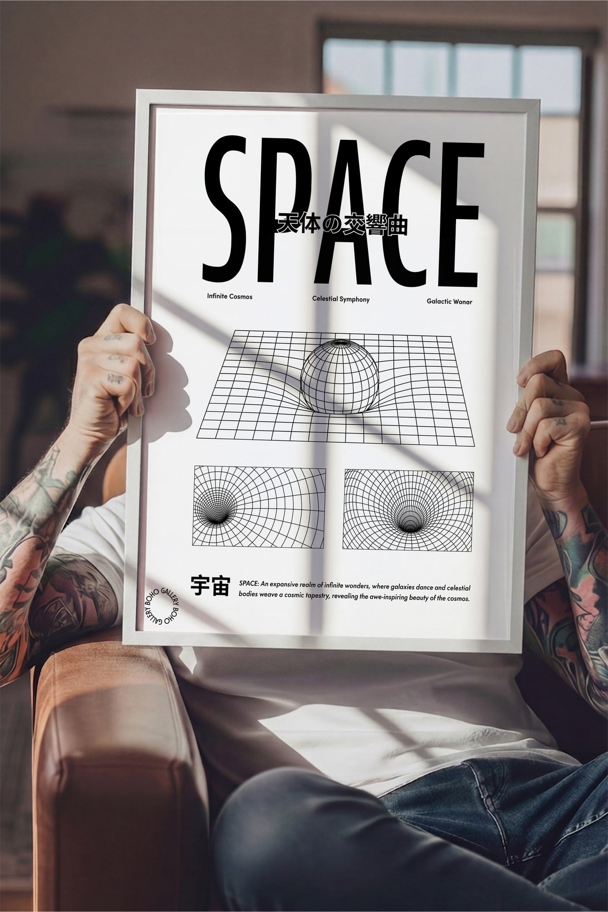 Uzay-Zaman Bükülmesi Tipografik Kompozisyon Poster – Beyaz Çerçeveli Tablo