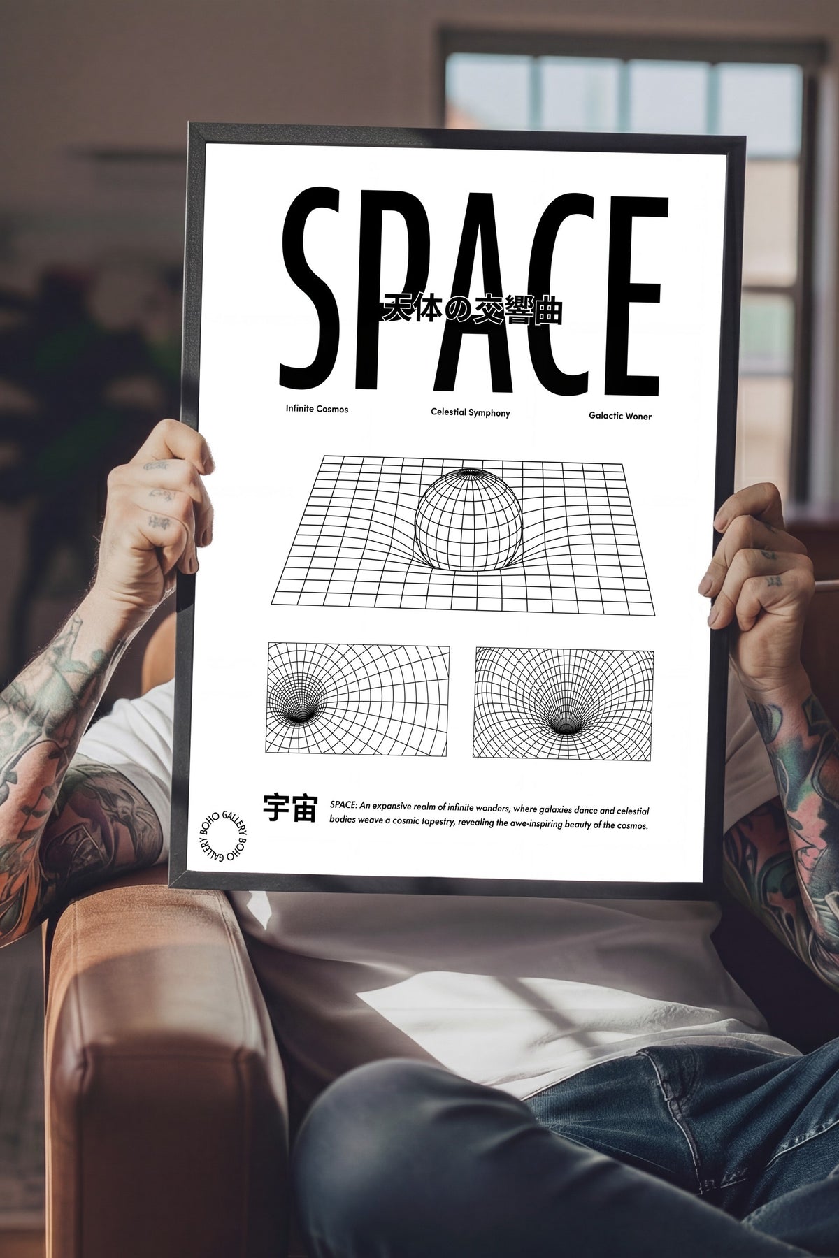Uzay-Zaman Bükülmesi Tipografik Kompozisyon Poster – Siyah Çerçeveli Tablo