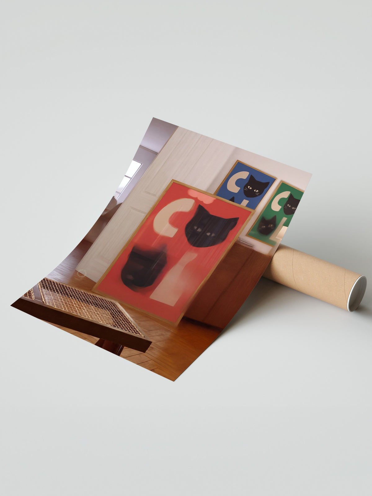 Kedi Yüzlü Soyut Kompozisyon Çerçevesiz Poster