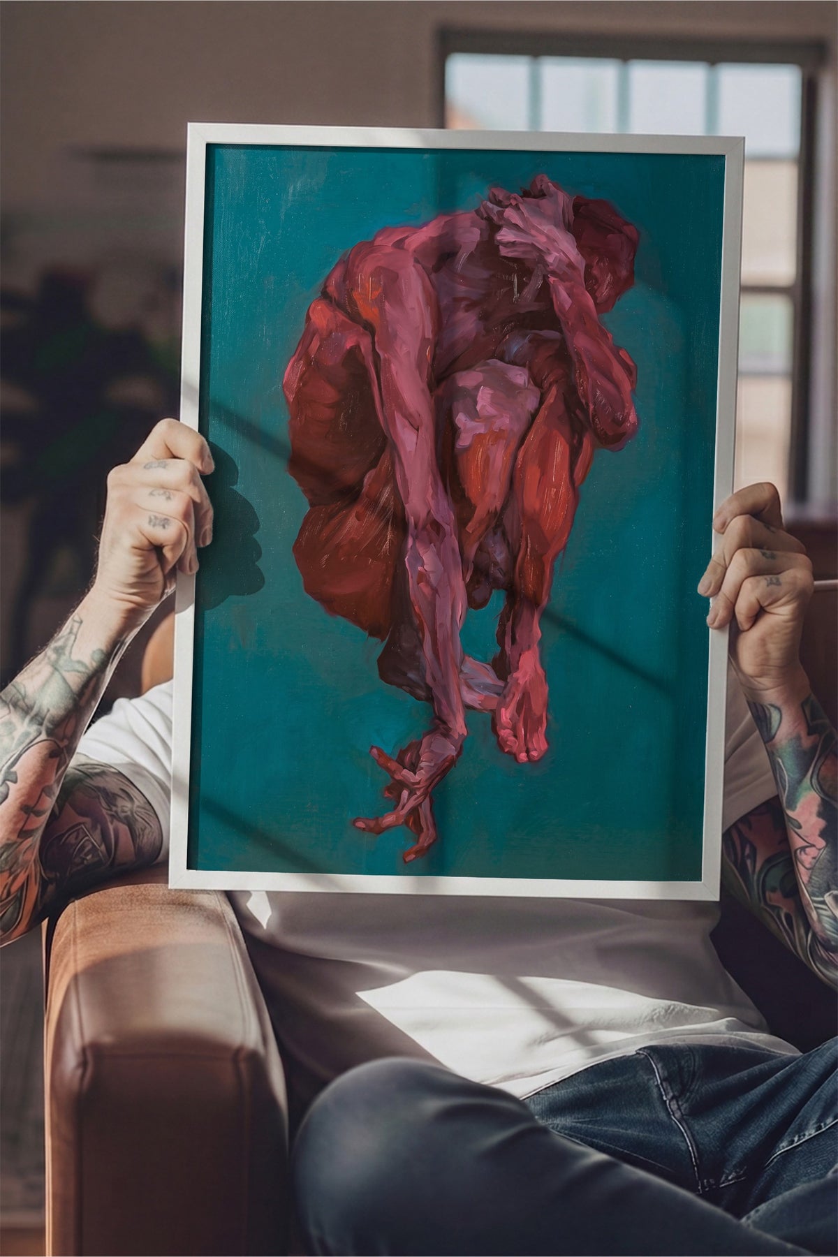 Kıvrılmış Beden Figürü Poster – Beyaz Çerçeveli Tablo