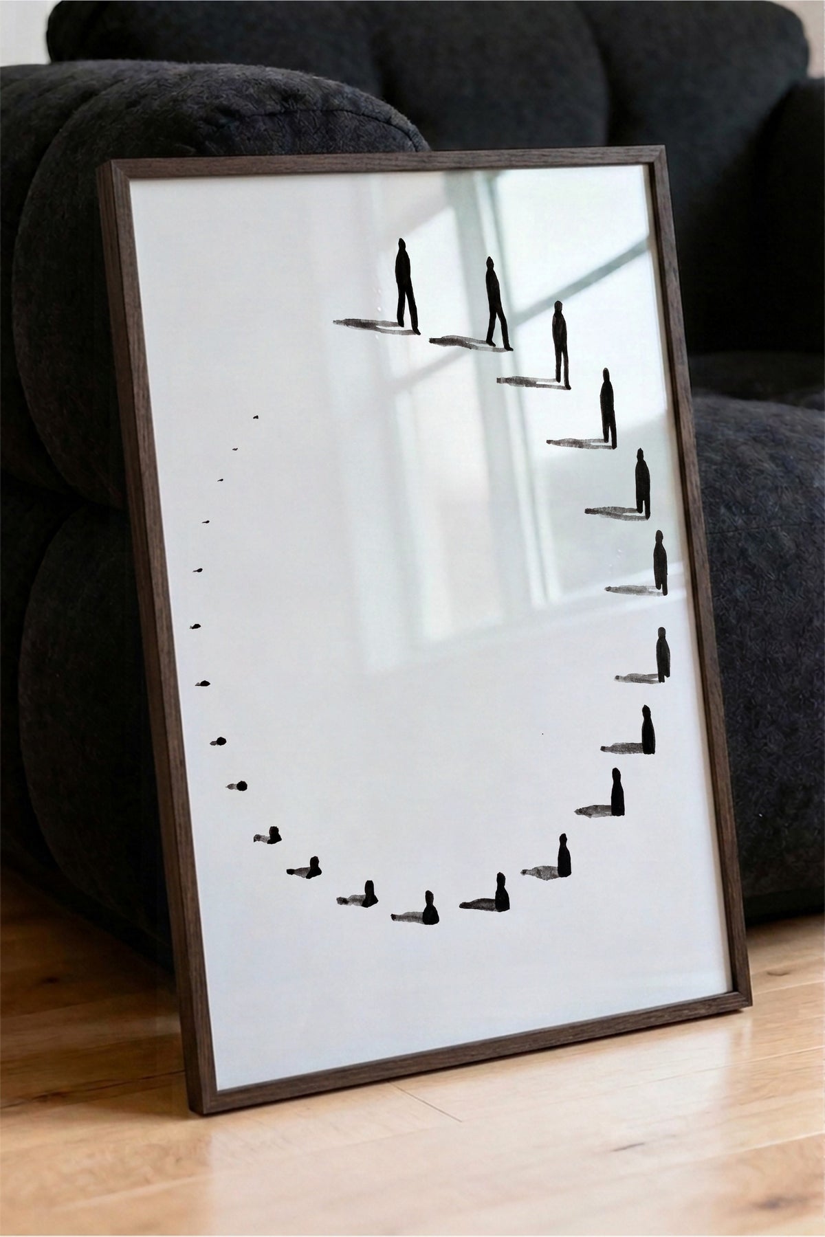 Spiral Yürüyüş Silüetleri Poster – Kahverengi Çerçeveli Tablo