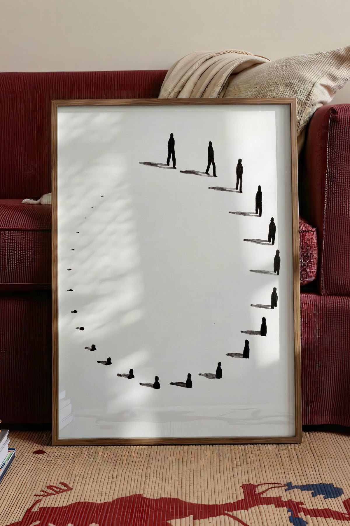 Spiral Yürüyüş Silüetleri Poster – Kahverengi Çerçeveli Tablo