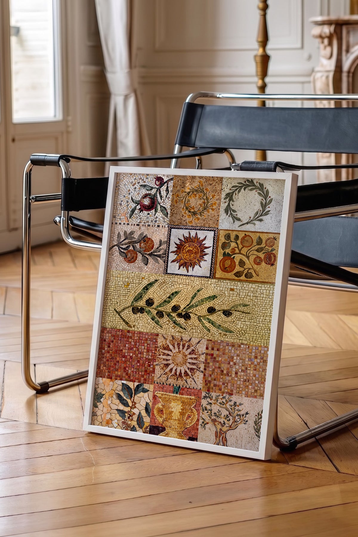 Antik Mozaik Desenler Koleksiyonu Poster – Beyaz Çerçeveli Tablo
