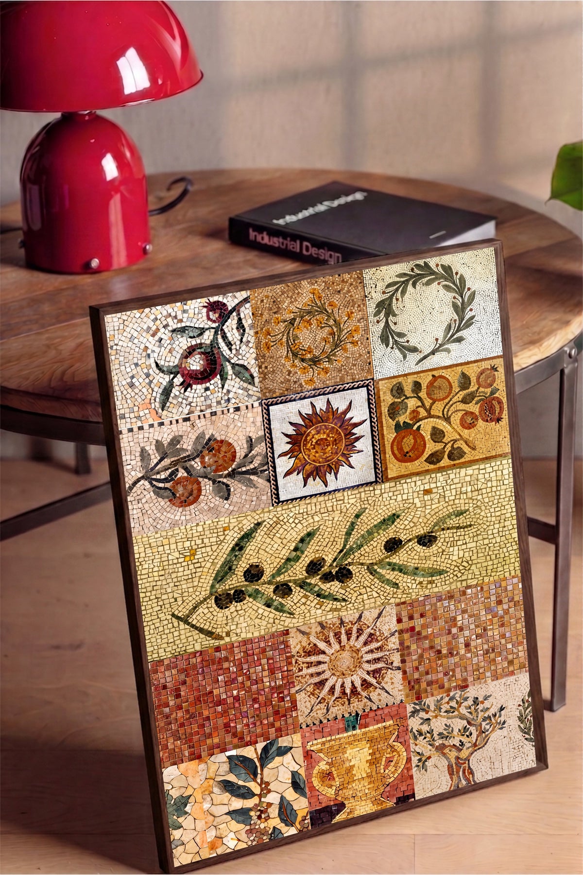 Antik Mozaik Desenler Koleksiyonu Poster – Kahverengi Çerçeveli Tablo
