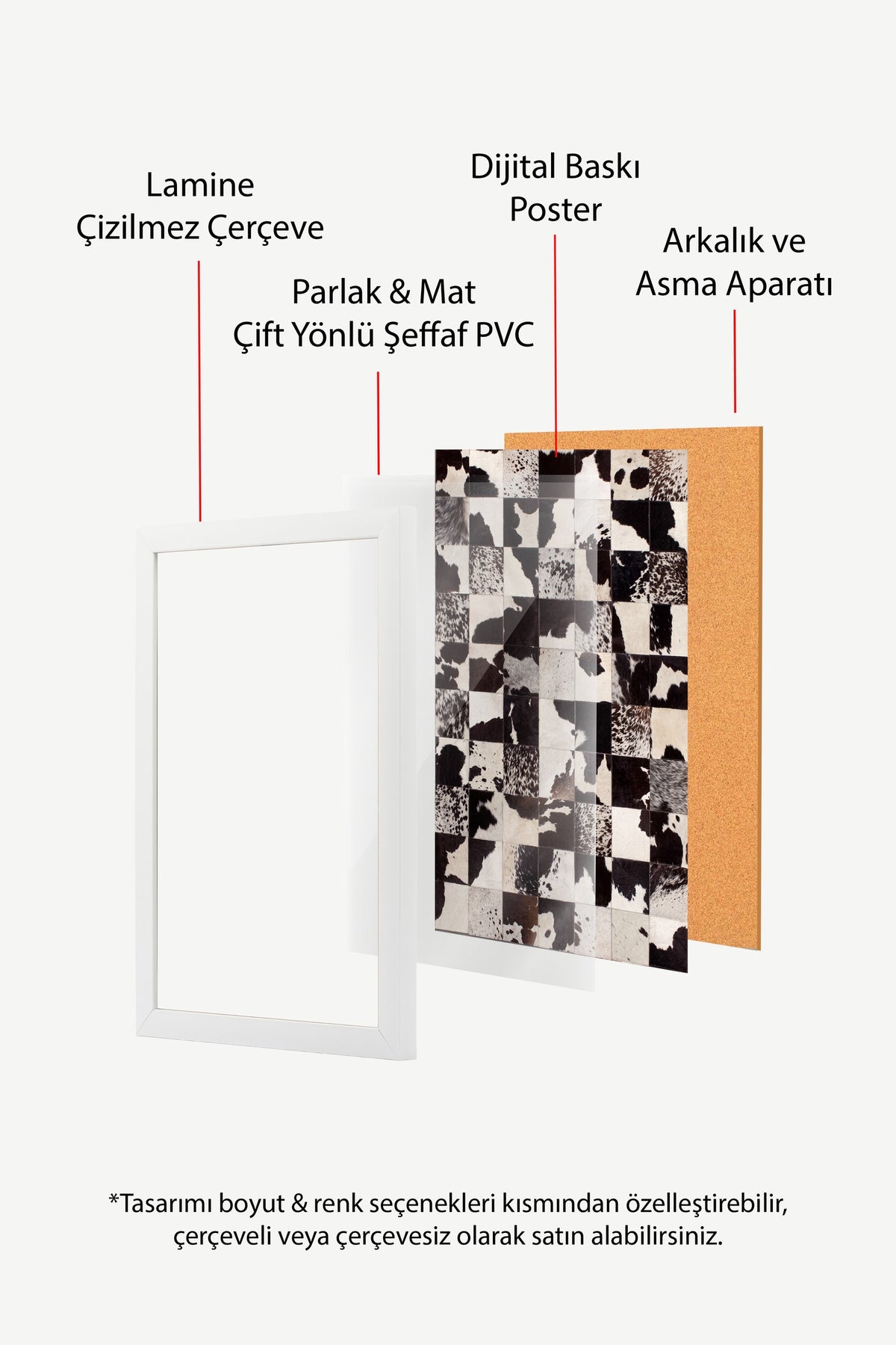 İnek Deseni Yama Görünümü Poster – Beyaz Çerçeveli Tablo