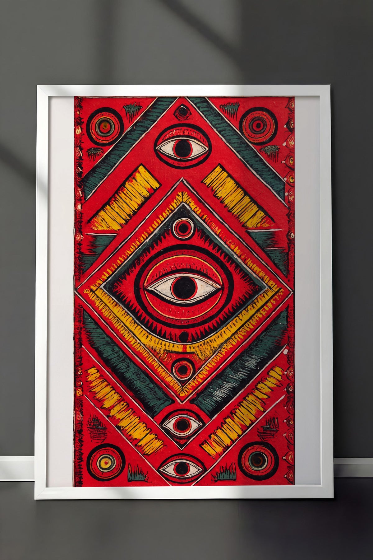 Göz Motifli Simetrik Desen Poster – Beyaz Çerçeveli Tablo