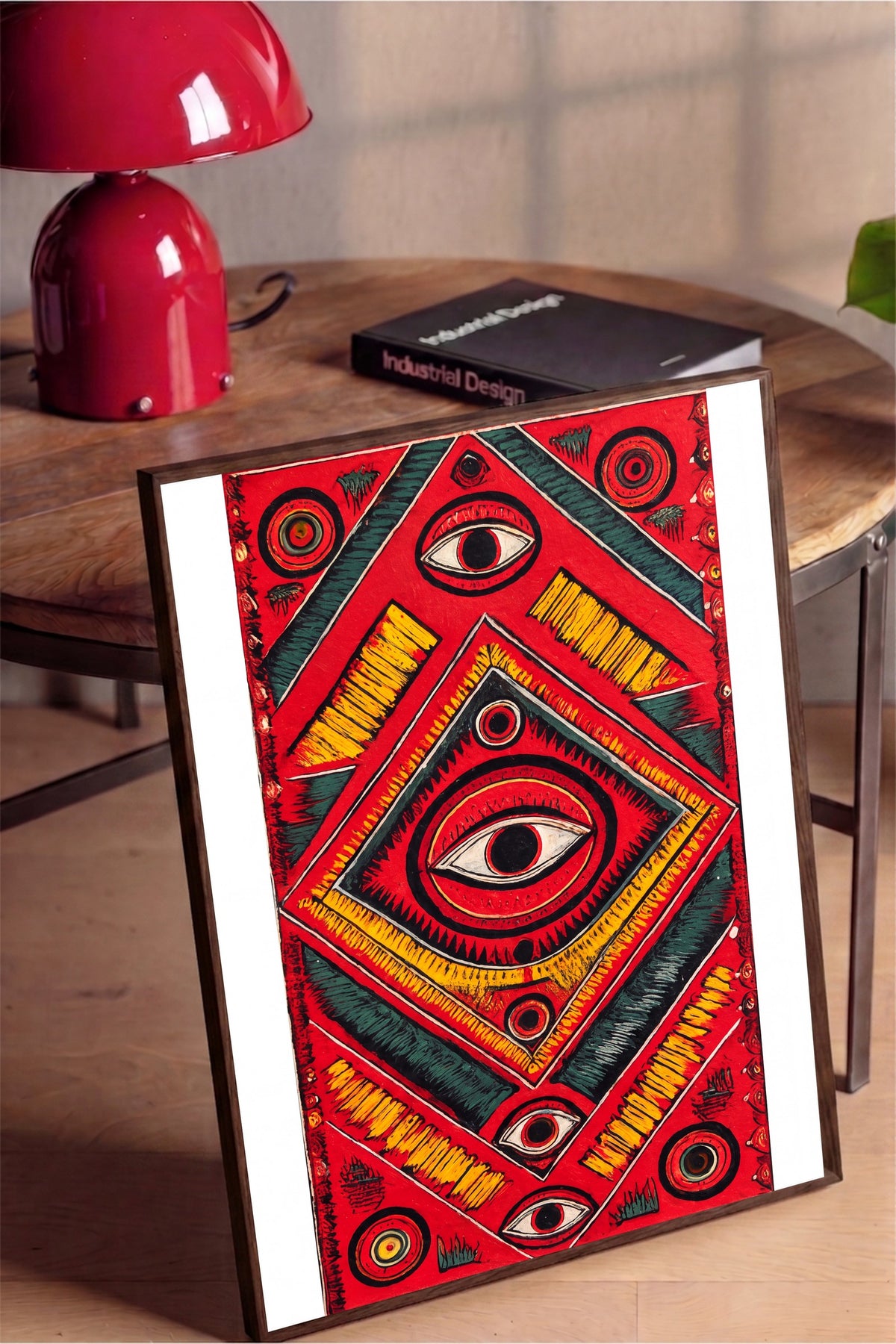Göz Motifli Simetrik Desen Poster – Kahverengi Çerçeveli Tablo