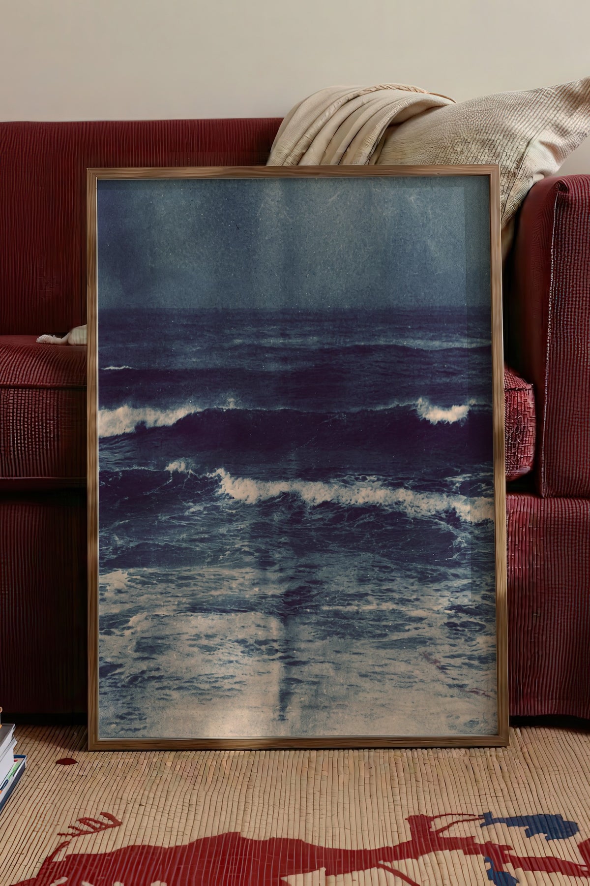 Fırtınalı Deniz Manzarası Poster – Kahverengi Çerçeveli Tablo