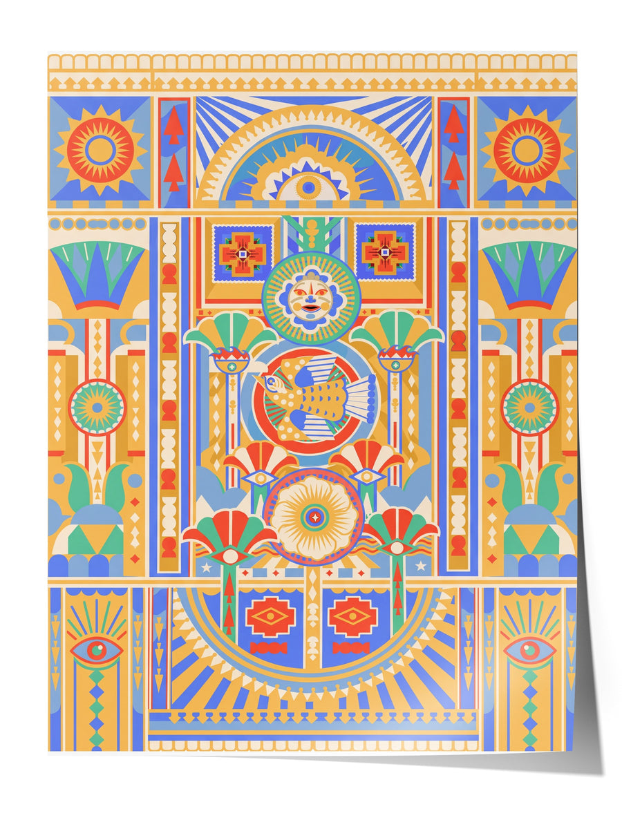 Antik Mısır Motifli Simetrik Desen Çerçevesiz Poster