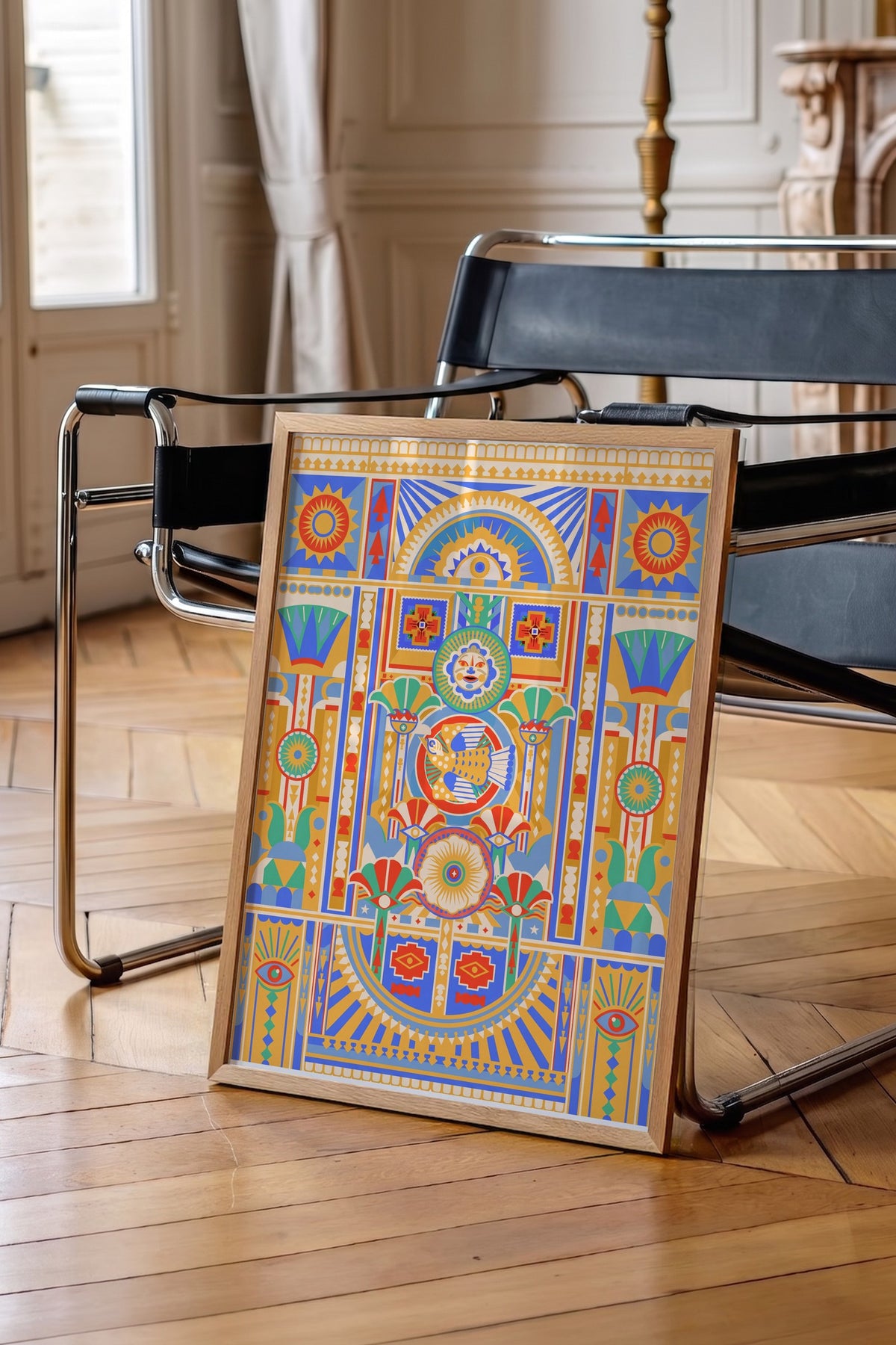 Antik Mısır Motifli Simetrik Desen Poster – Ahşap Çerçeveli Tablo