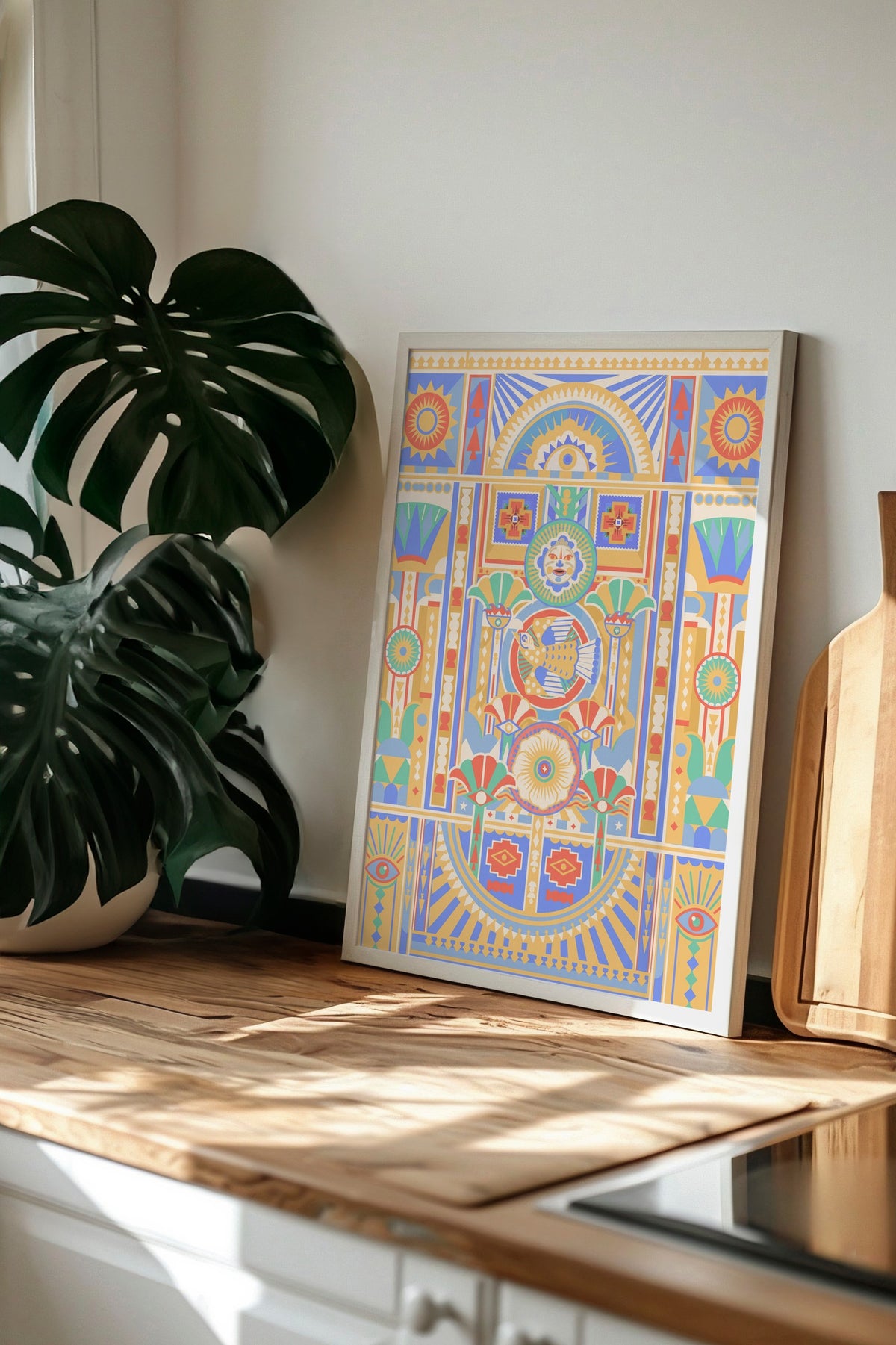 Antik Mısır Motifli Simetrik Desen Poster – Beyaz Çerçeveli Tablo