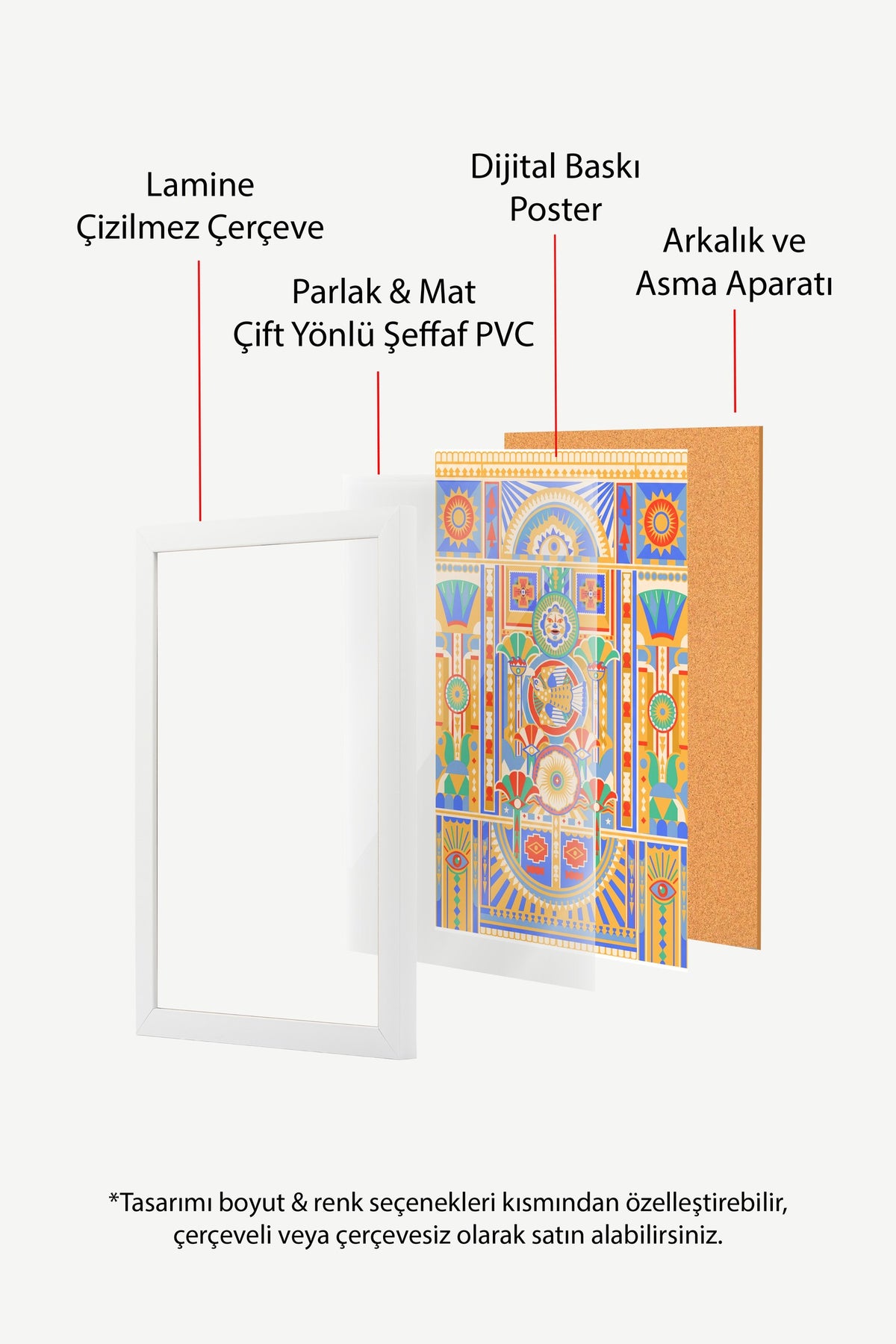 Antik Mısır Motifli Simetrik Desen Poster – Beyaz Çerçeveli Tablo