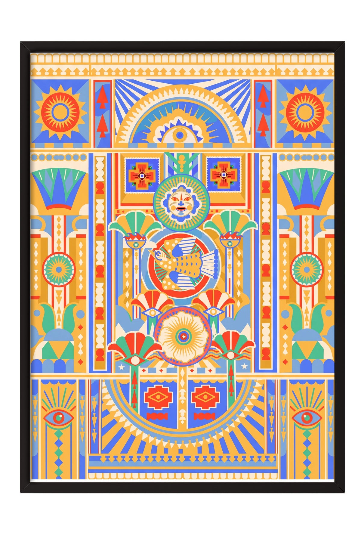 Antik Mısır Motifli Simetrik Desen Poster – Siyah Çerçeveli Tablo