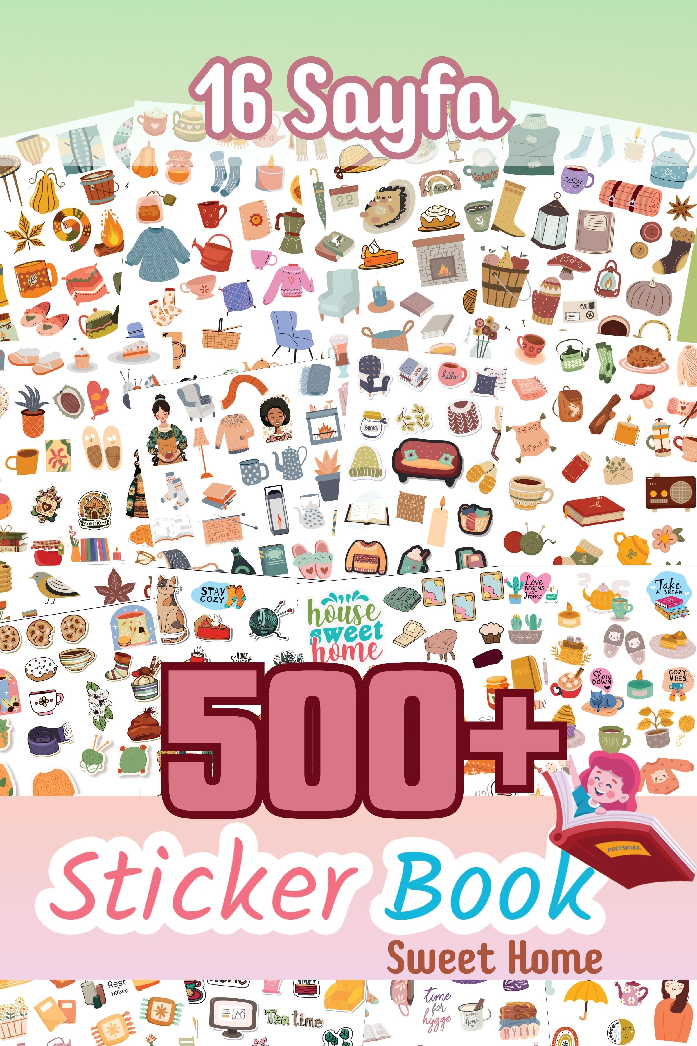 Sticker Seti, 500 Etiket, 16 Sayfa Sticker Book, Ajanda, Bullet Journal, Günlük, Laptop, Telefon