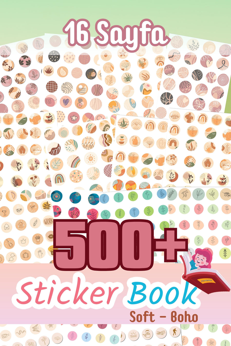 500+ Adet Yapışkanlı Etiket, 16 Sayfa Sticker Book, Ajanda, Bullet Journal, Günlük, Laptop