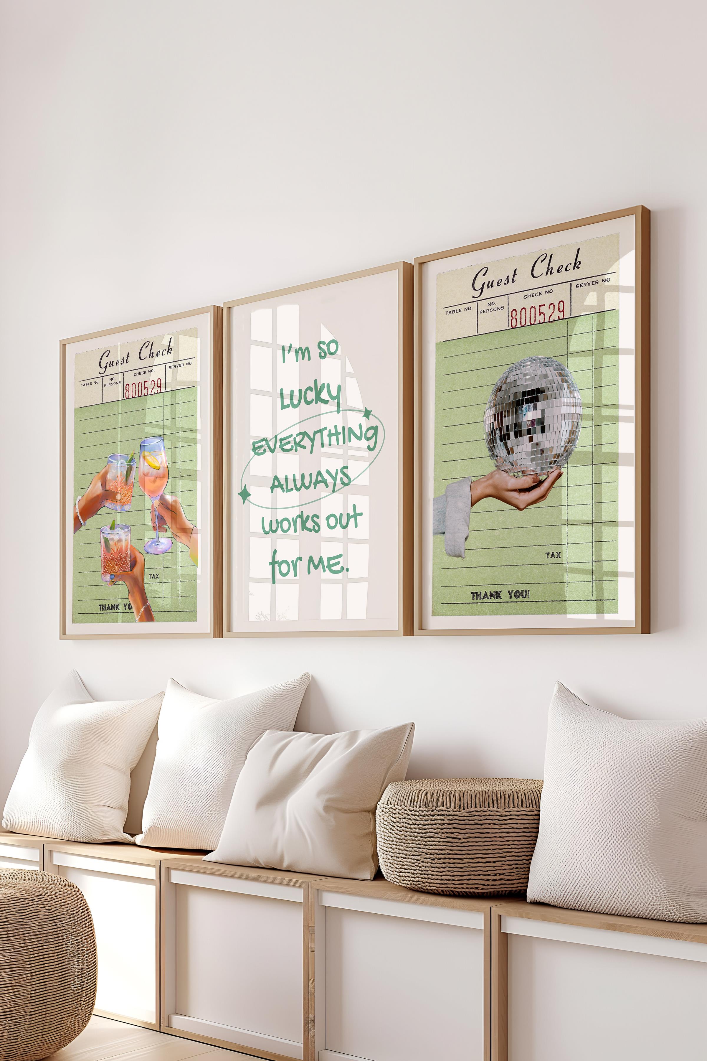 Yeşil Modern Tablo Seti, 3 Adet Ahşap Çerçeve ve Poster - Salon, Mutfak, Yatak Odası Duvar Dekoru