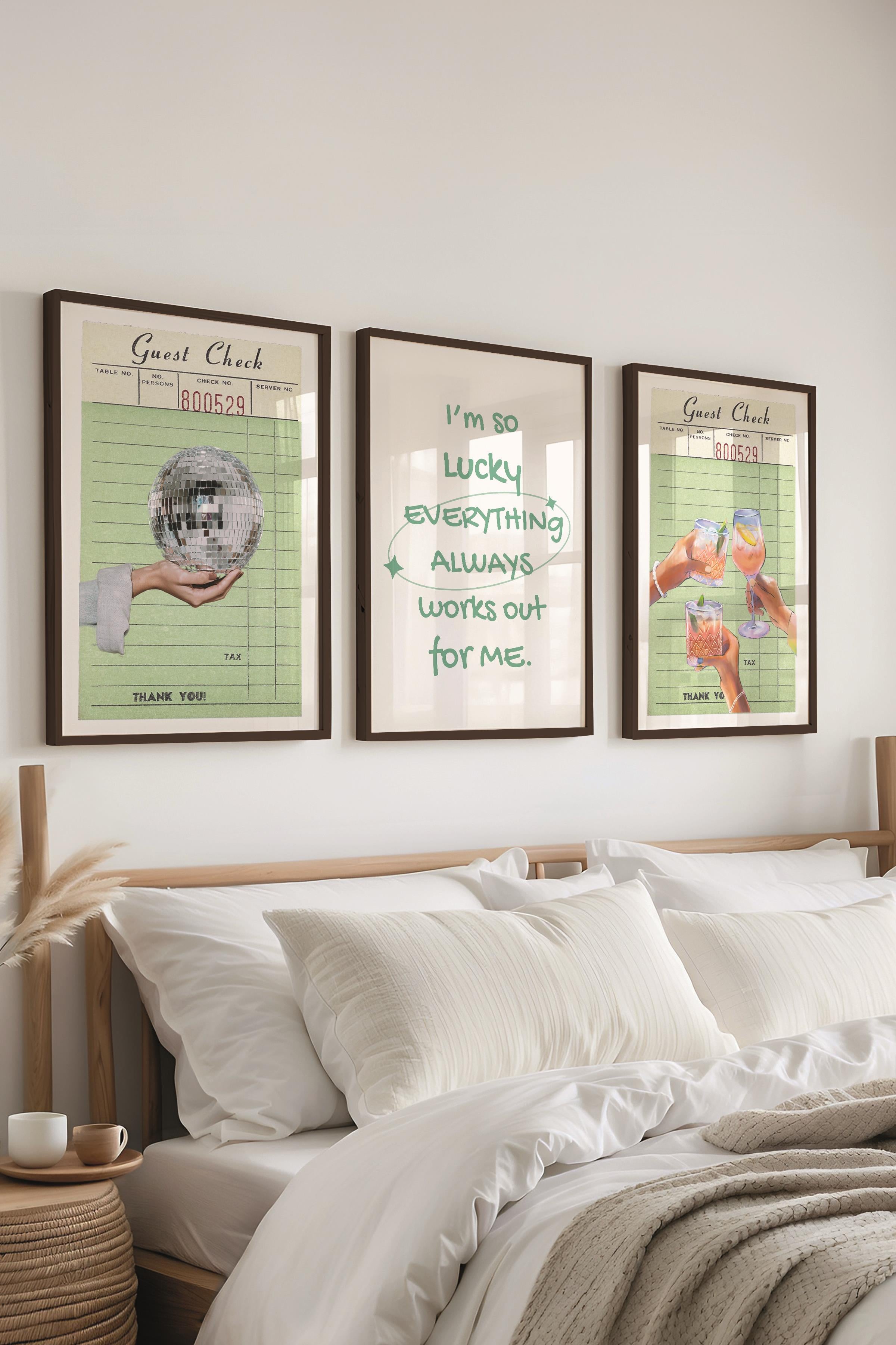 Yeşil Modern Tablo Seti, 3 Adet Siyah Çerçeve ve Poster - Salon, Mutfak, Yatak Odası Duvar Dekoru