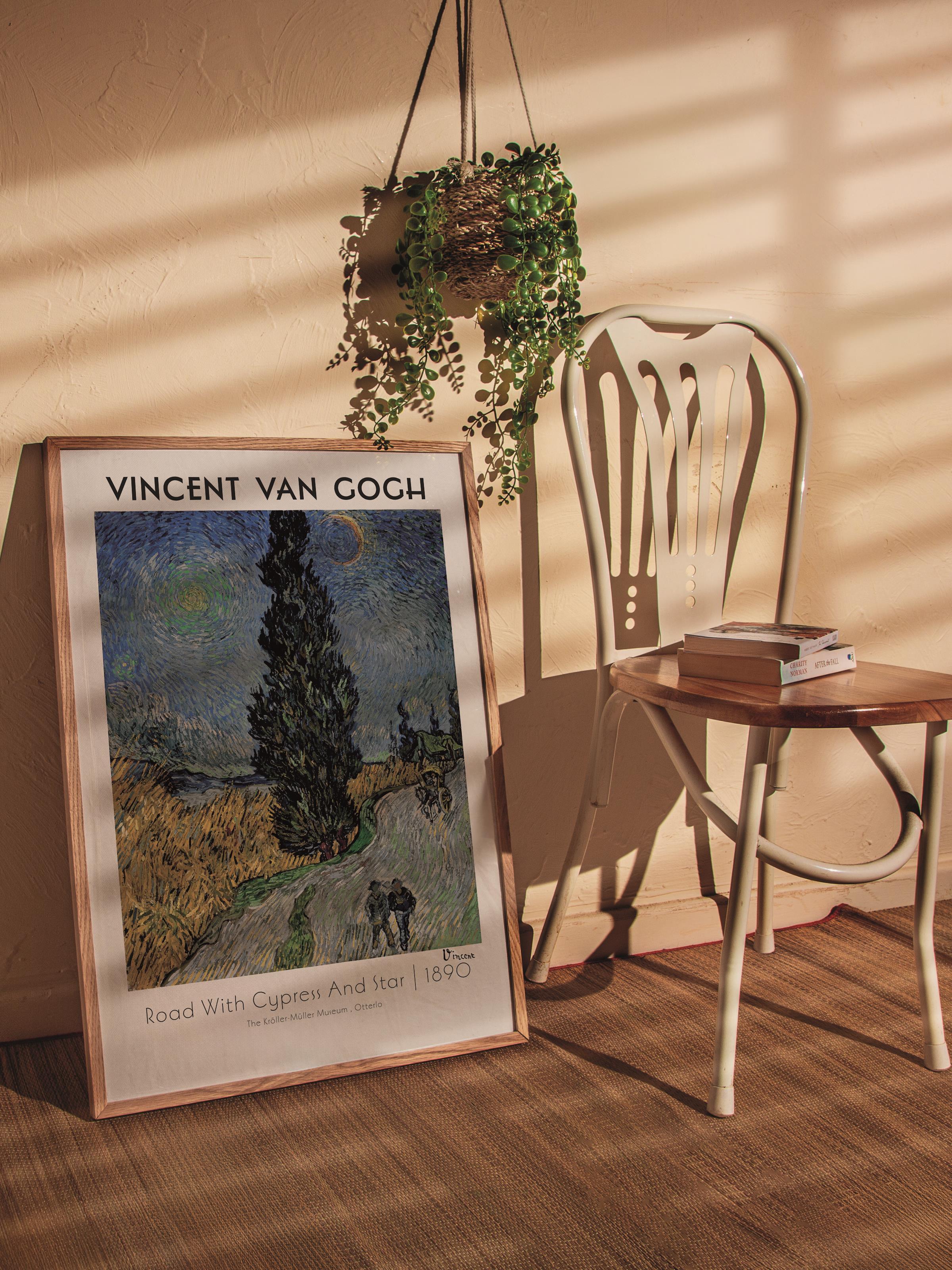 Van Gogh Tablo Seti, 3 Adet Ahşap Çerçeve ve Sanat Serisi Poster - Yatak Odası, Mutfak, Salon Dekoru