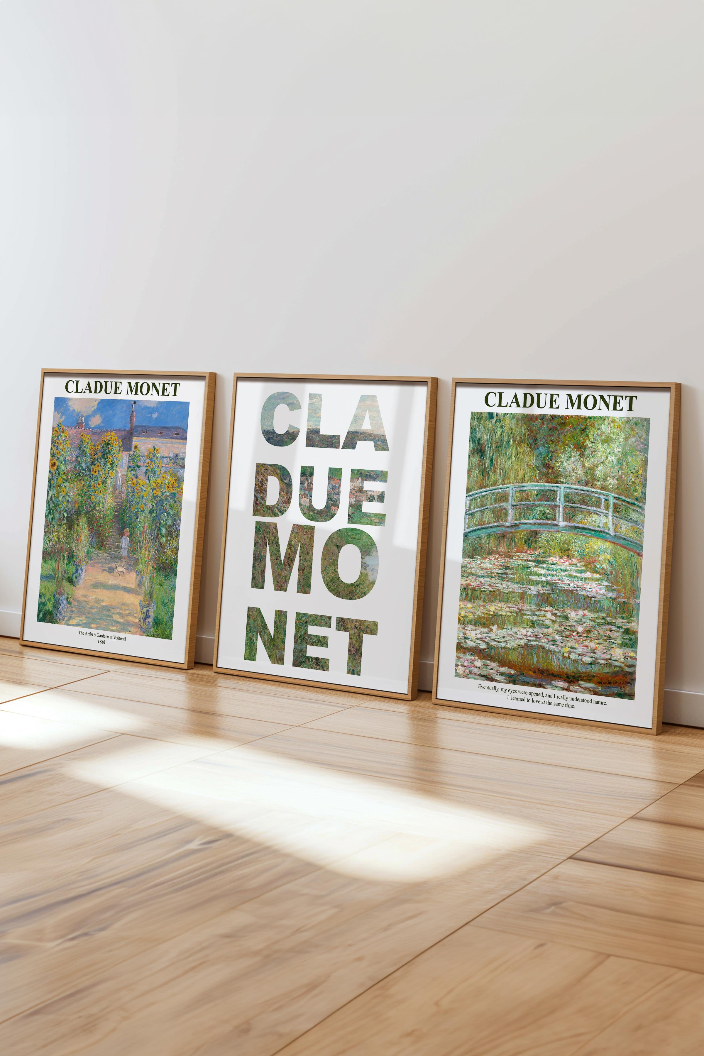 Monet Tablo Seti, 3 Adet Ahşap Çerçeve ve Sanat Serisi Poster - Yatak Odası, Mutfak, Salon Dekoru