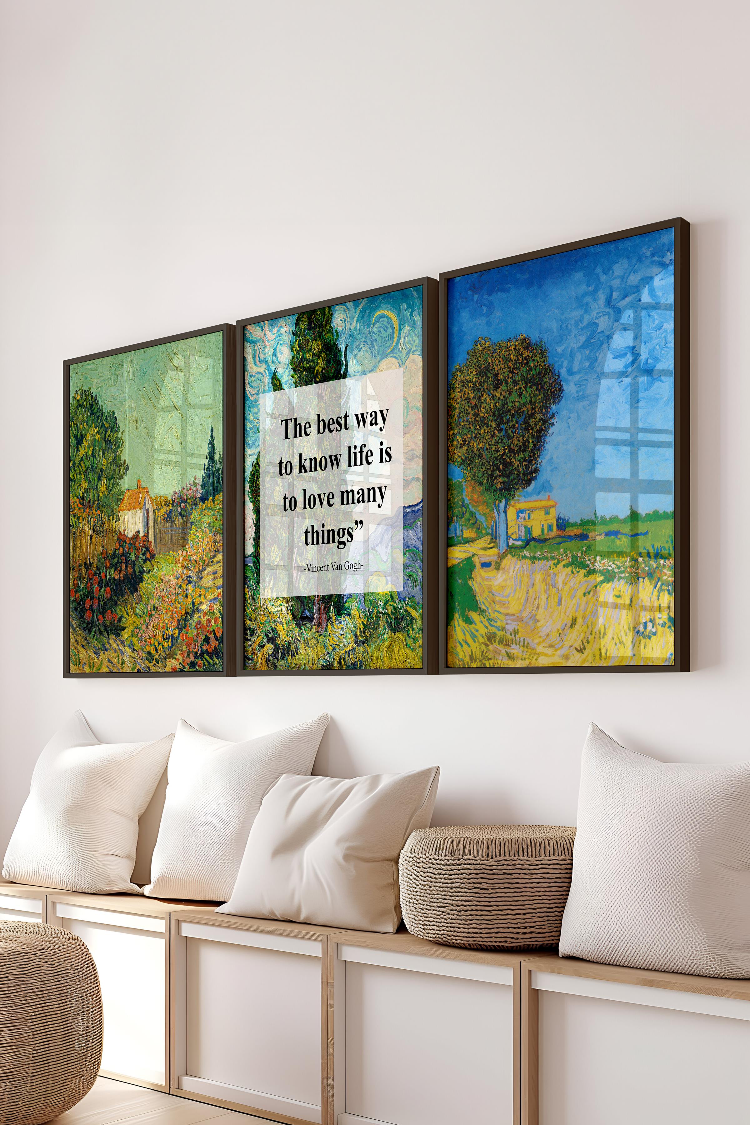 Van Gogh Tablo Seti, 3 Adet Siyah Çerçeve ve Sanat Serisi Poster - Yatak Odası, Mutfak, Salon Dekoru