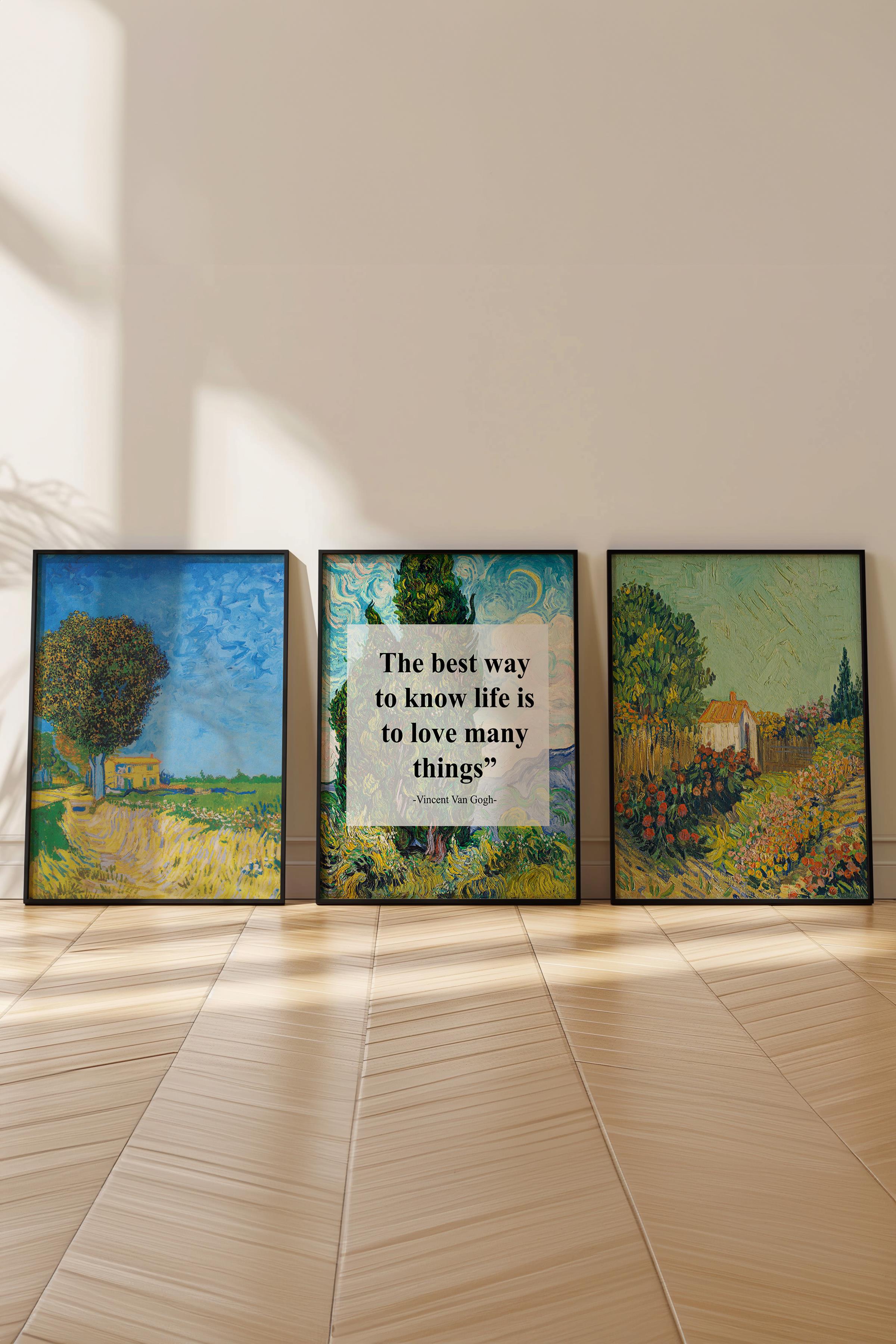 Van Gogh Tablo Seti, 3 Adet Siyah Çerçeve ve Sanat Serisi Poster - Yatak Odası, Mutfak, Salon Dekoru