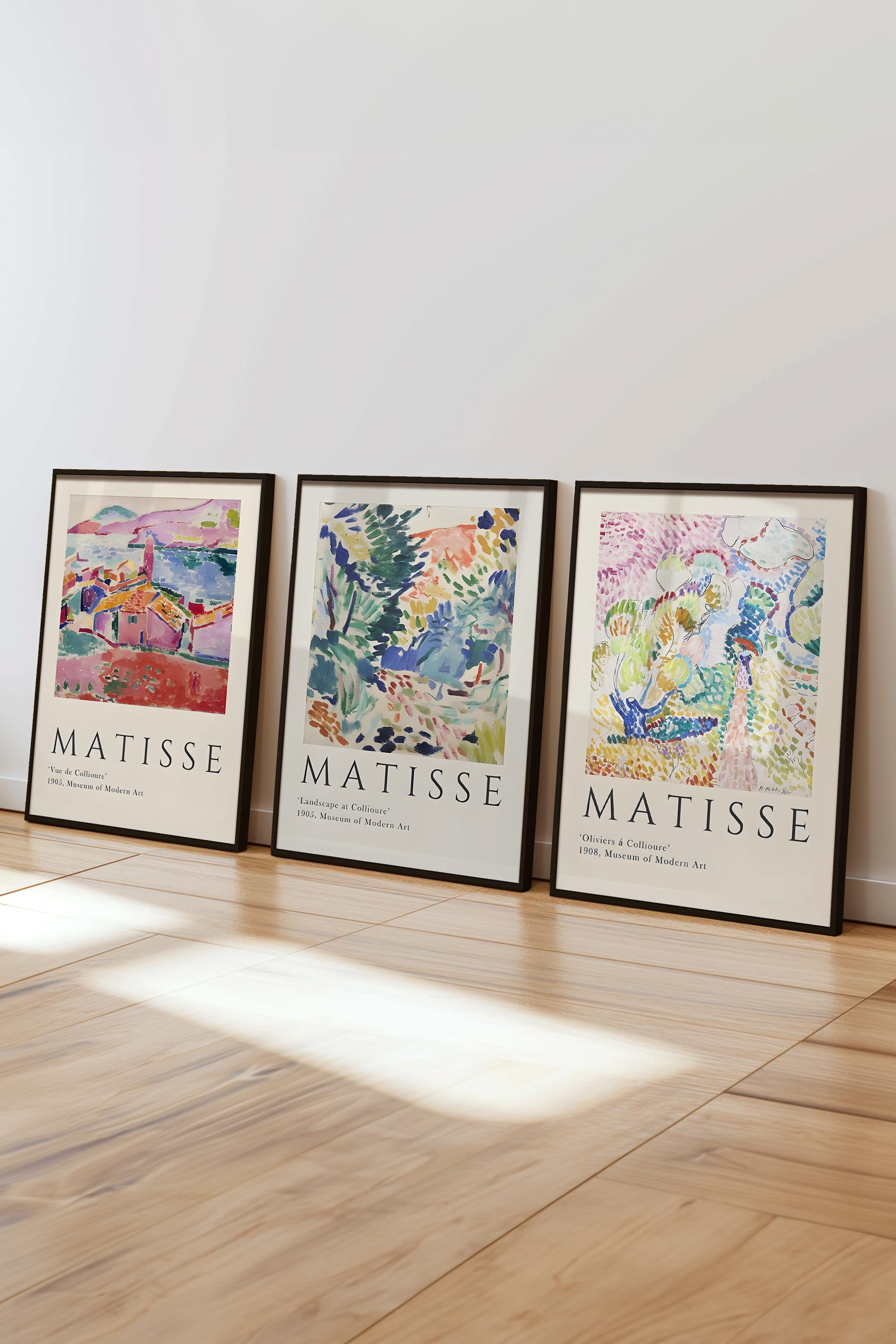 Matisse Tablo Seti, 3 Adet Siyah Çerçeve ve Sanat Serisi Poster - Yatak Odası, Mutfak, Salon Dekoru