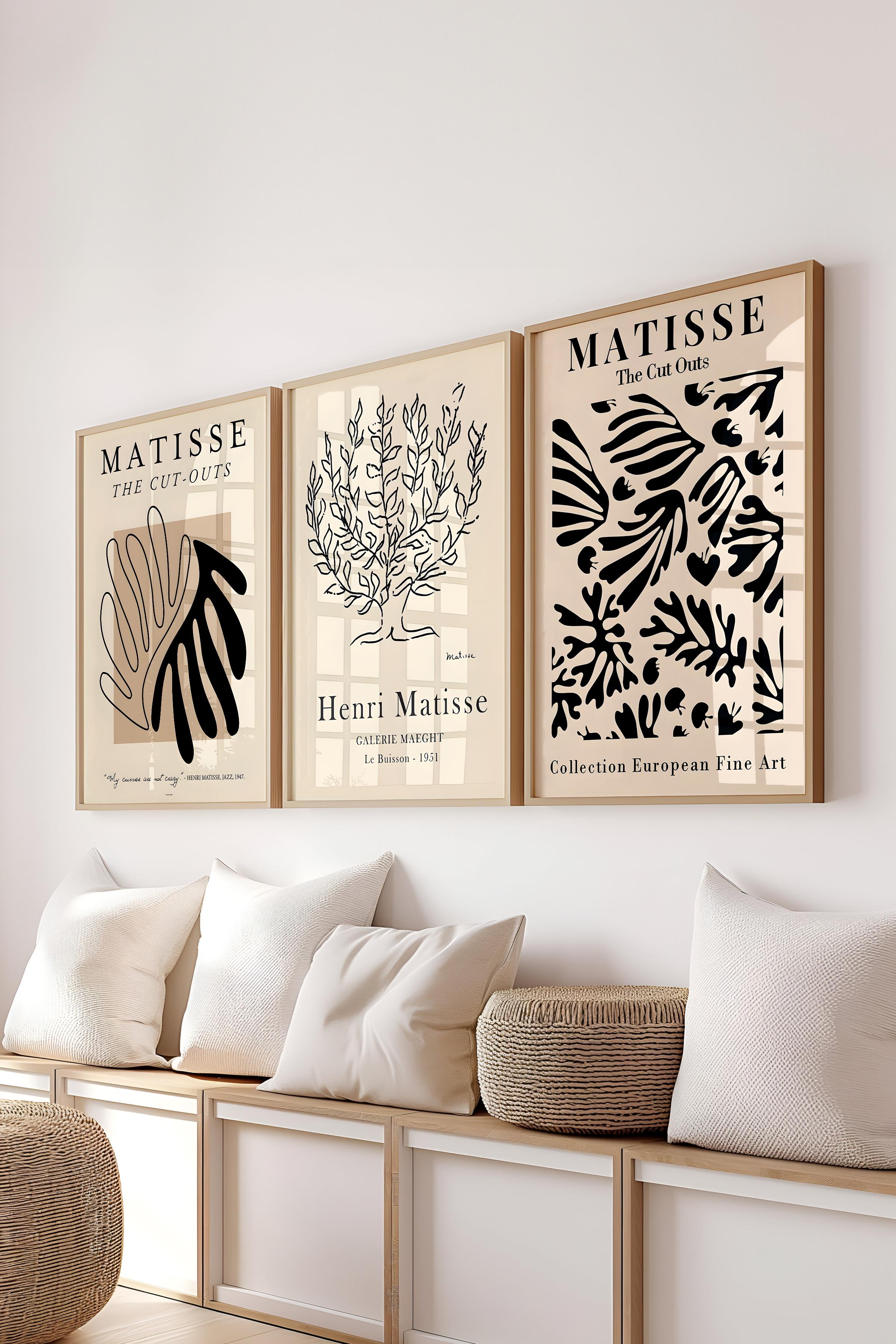 Matisse Tablo Seti, 3 Adet Ahşap Çerçeve ve Sanat Serisi Poster - Yatak Odası, Mutfak, Salon Dekoru