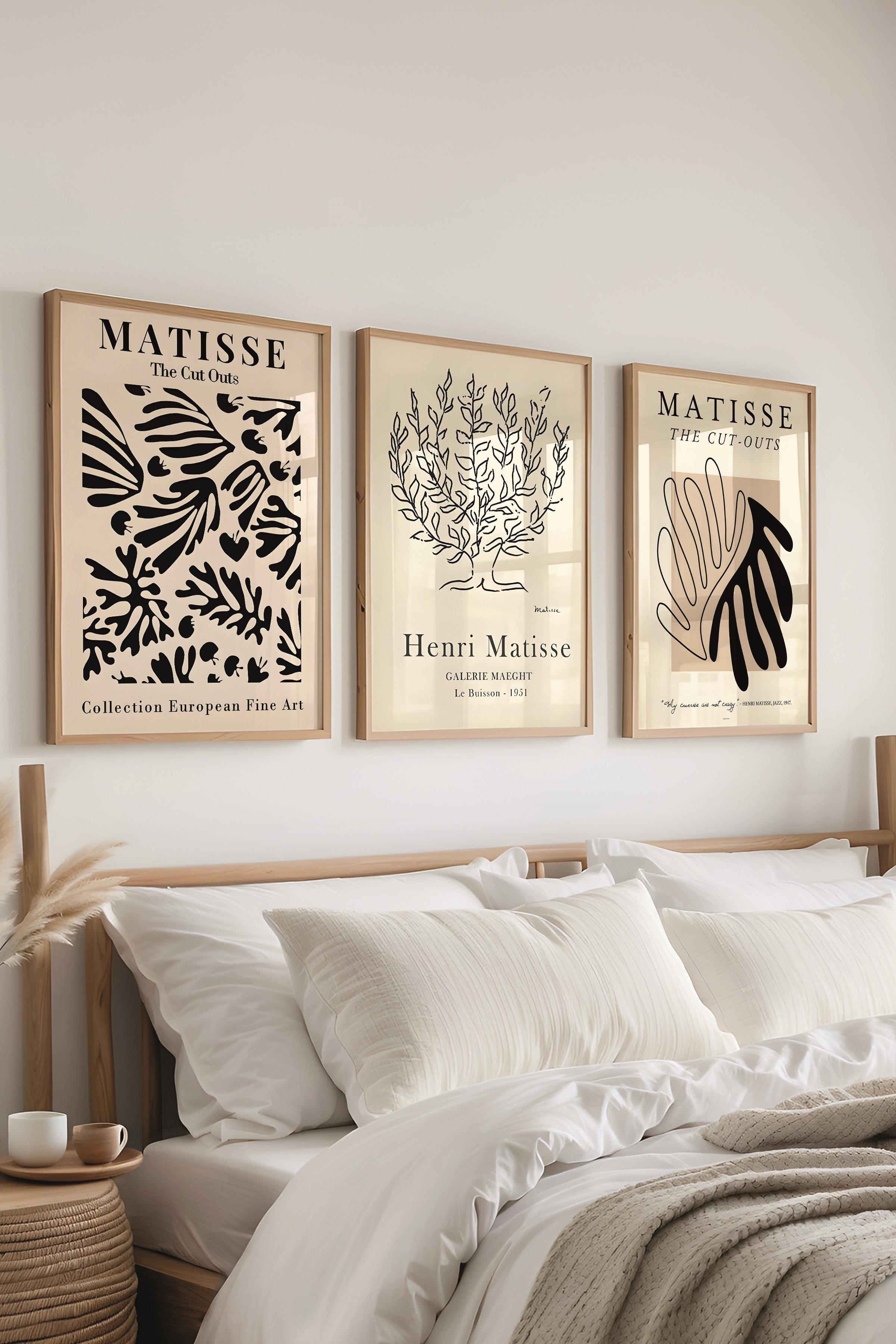 Matisse Tablo Seti, 3 Adet Ahşap Çerçeve ve Sanat Serisi Poster - Yatak Odası, Mutfak, Salon Dekoru
