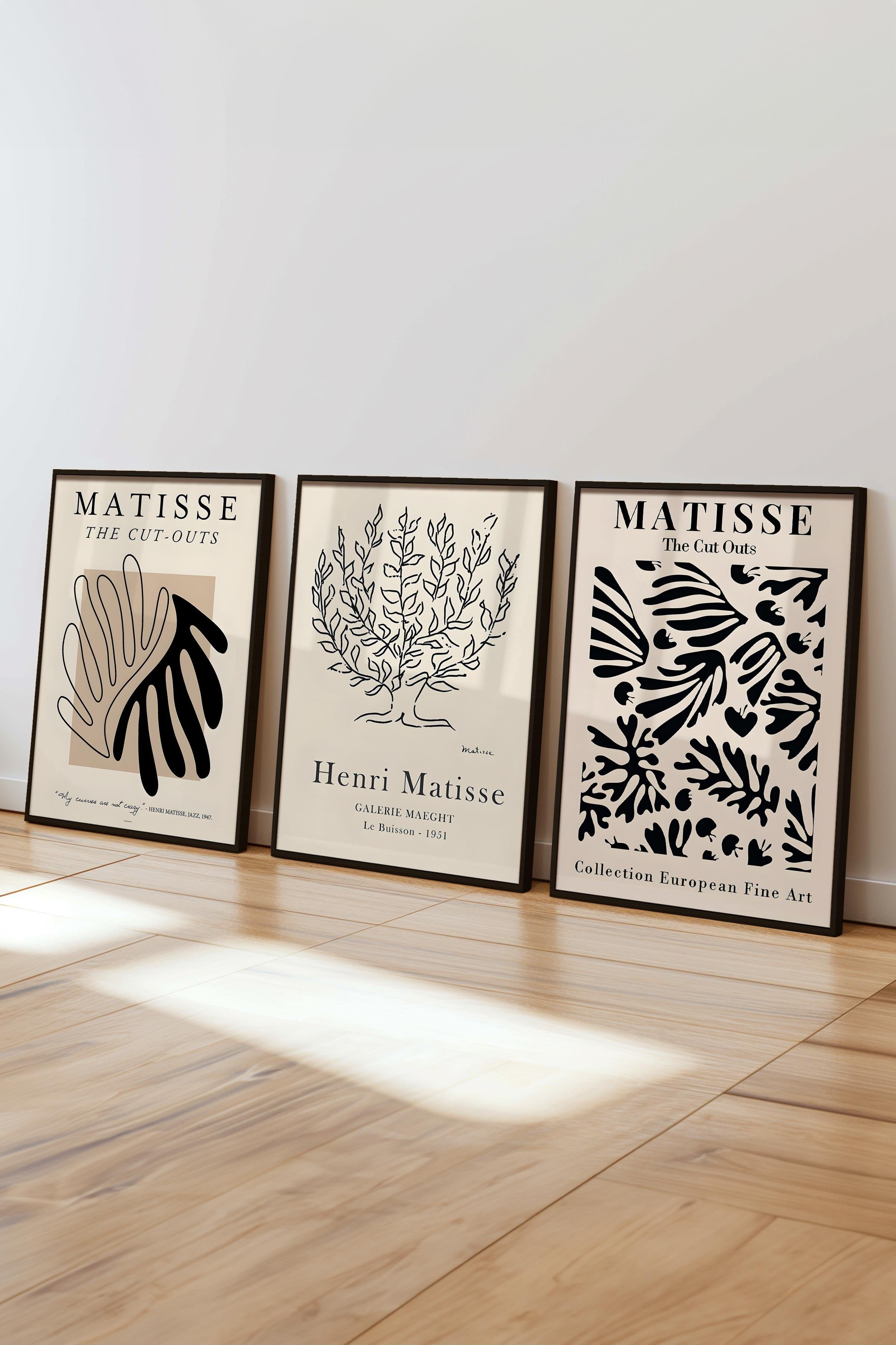 Matisse Tablo Seti, 3 Adet Siyah Çerçeve ve Sanat Serisi Poster - Yatak Odası, Mutfak, Salon Dekoru