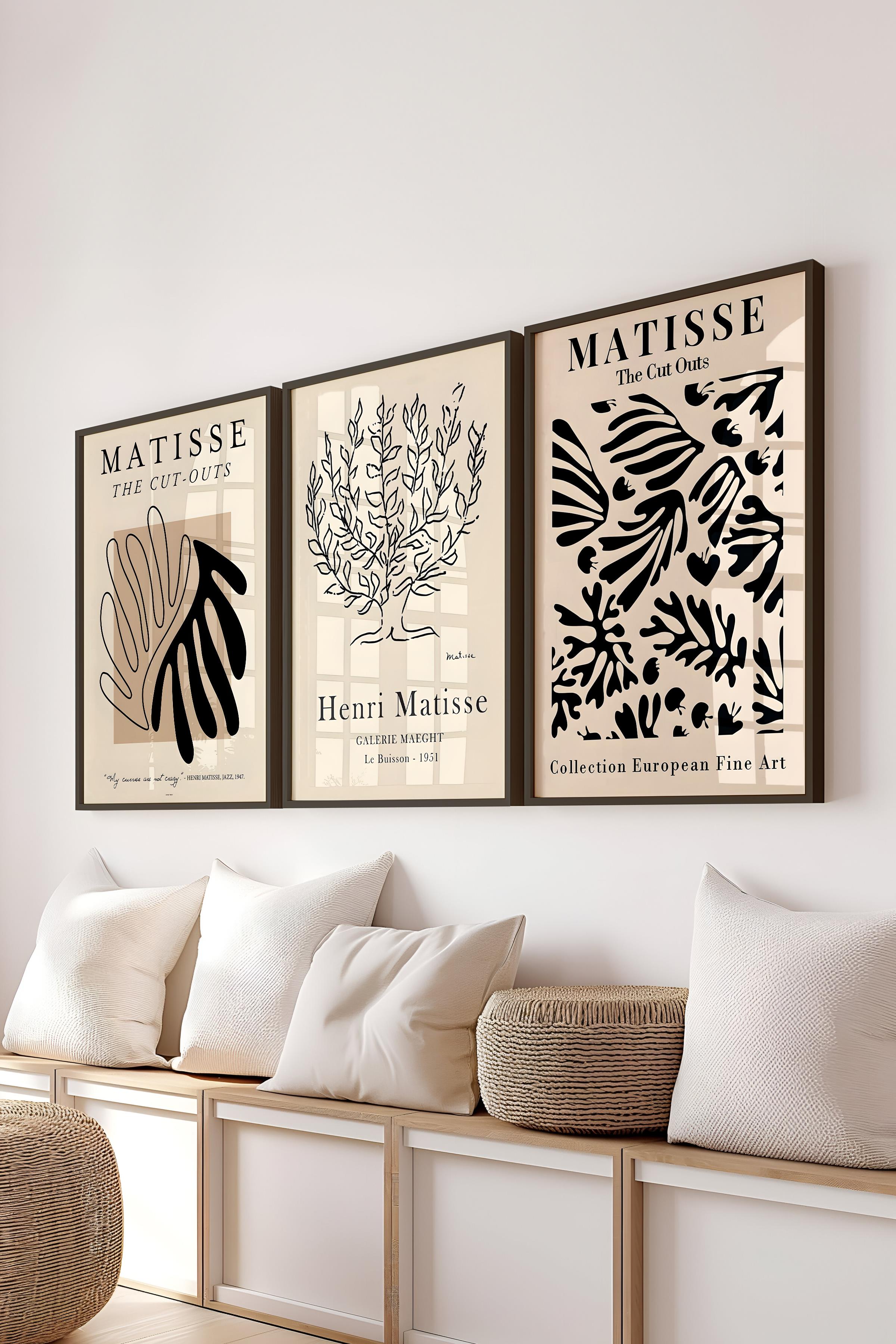 Matisse Tablo Seti, 3 Adet Siyah Çerçeve ve Sanat Serisi Poster - Yatak Odası, Mutfak, Salon Dekoru