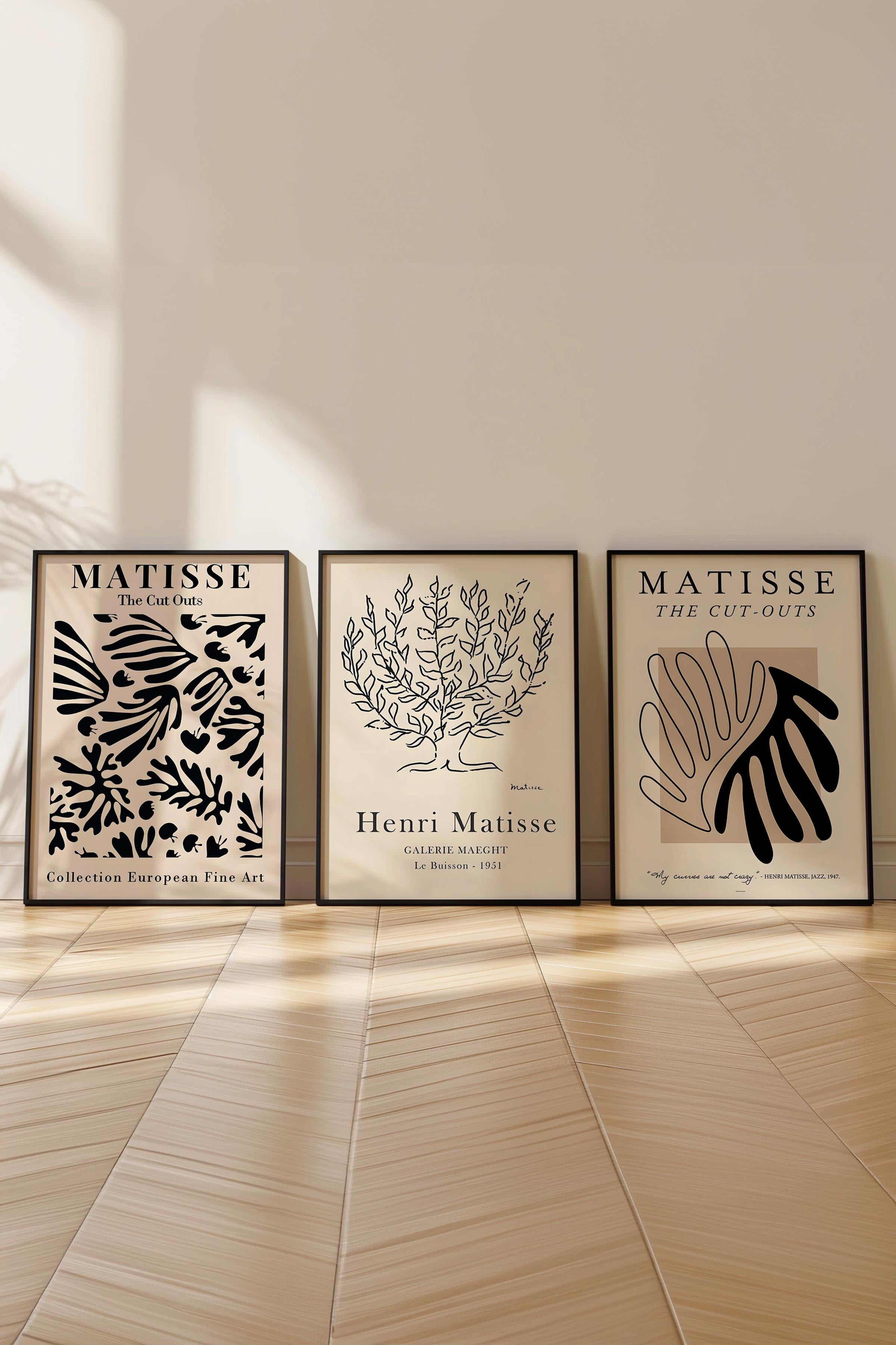 Matisse Tablo Seti, 3 Adet Siyah Çerçeve ve Sanat Serisi Poster - Yatak Odası, Mutfak, Salon Dekoru