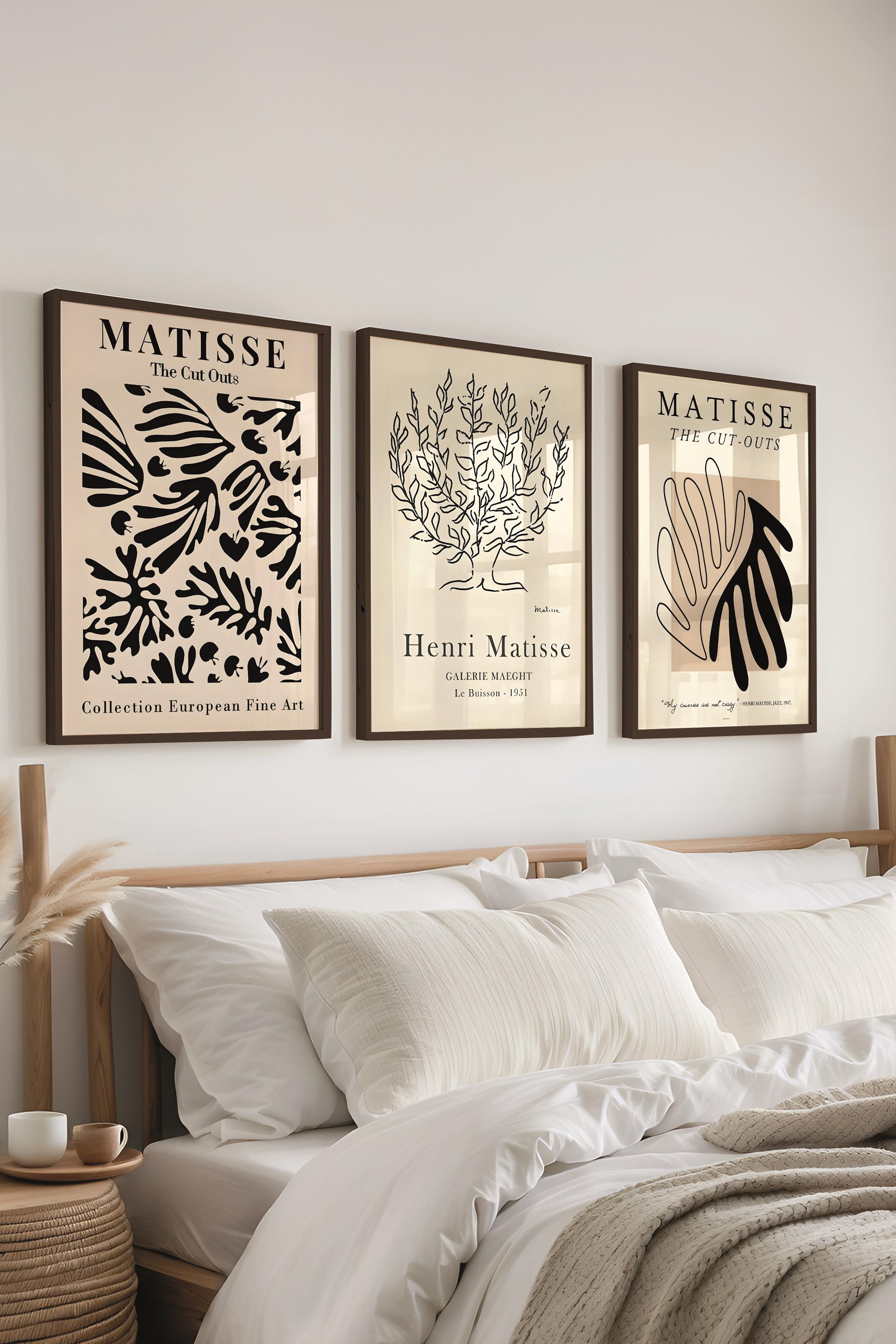 Matisse Tablo Seti, 3 Adet Siyah Çerçeve ve Sanat Serisi Poster - Yatak Odası, Mutfak, Salon Dekoru