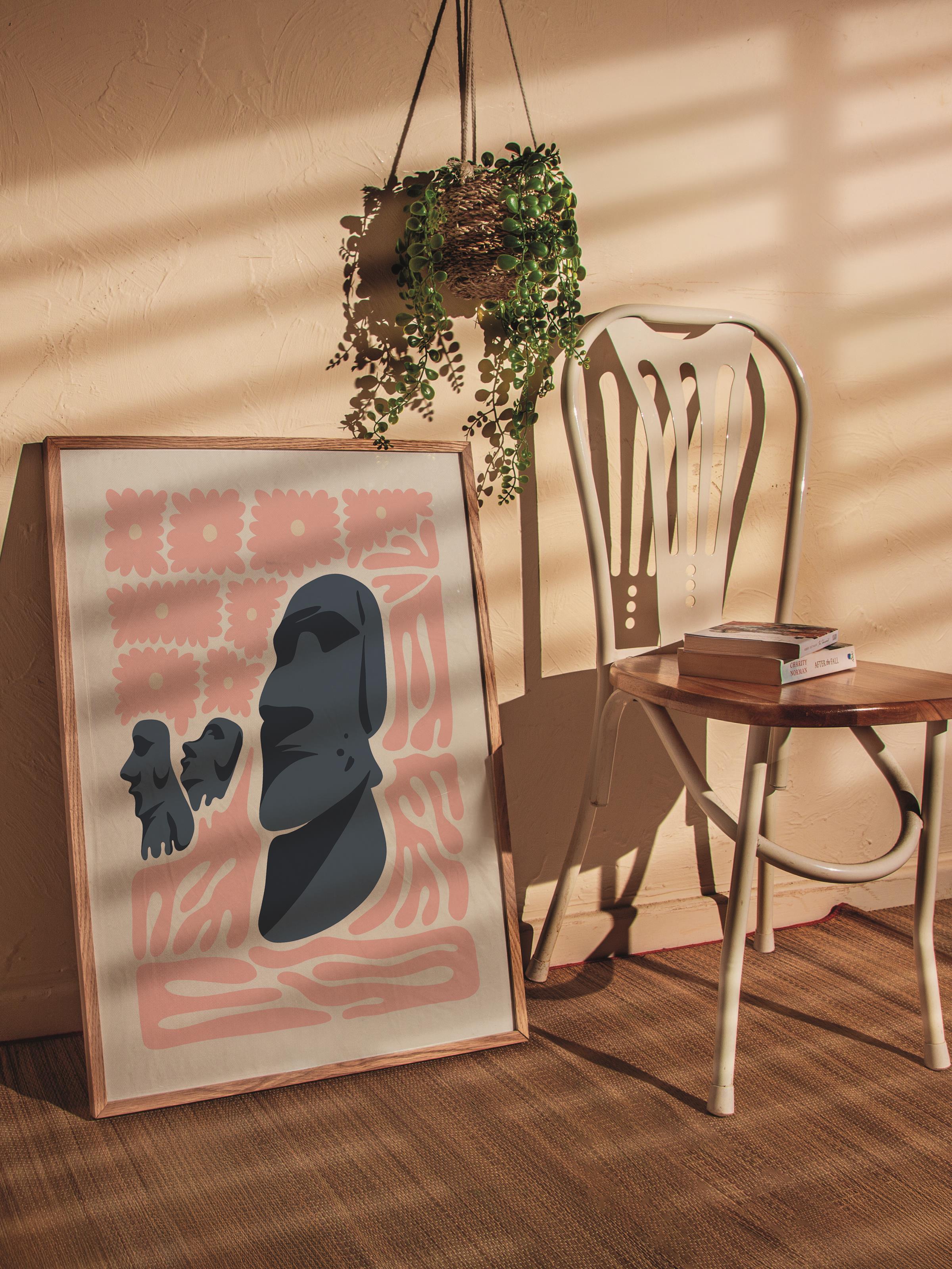 Pembe Minimaslit Tablo Seti, 3 Adet Ahşap Çerçeve ve Gezi Poster - Yatak Odası, Salon, Mutfak Dekoru