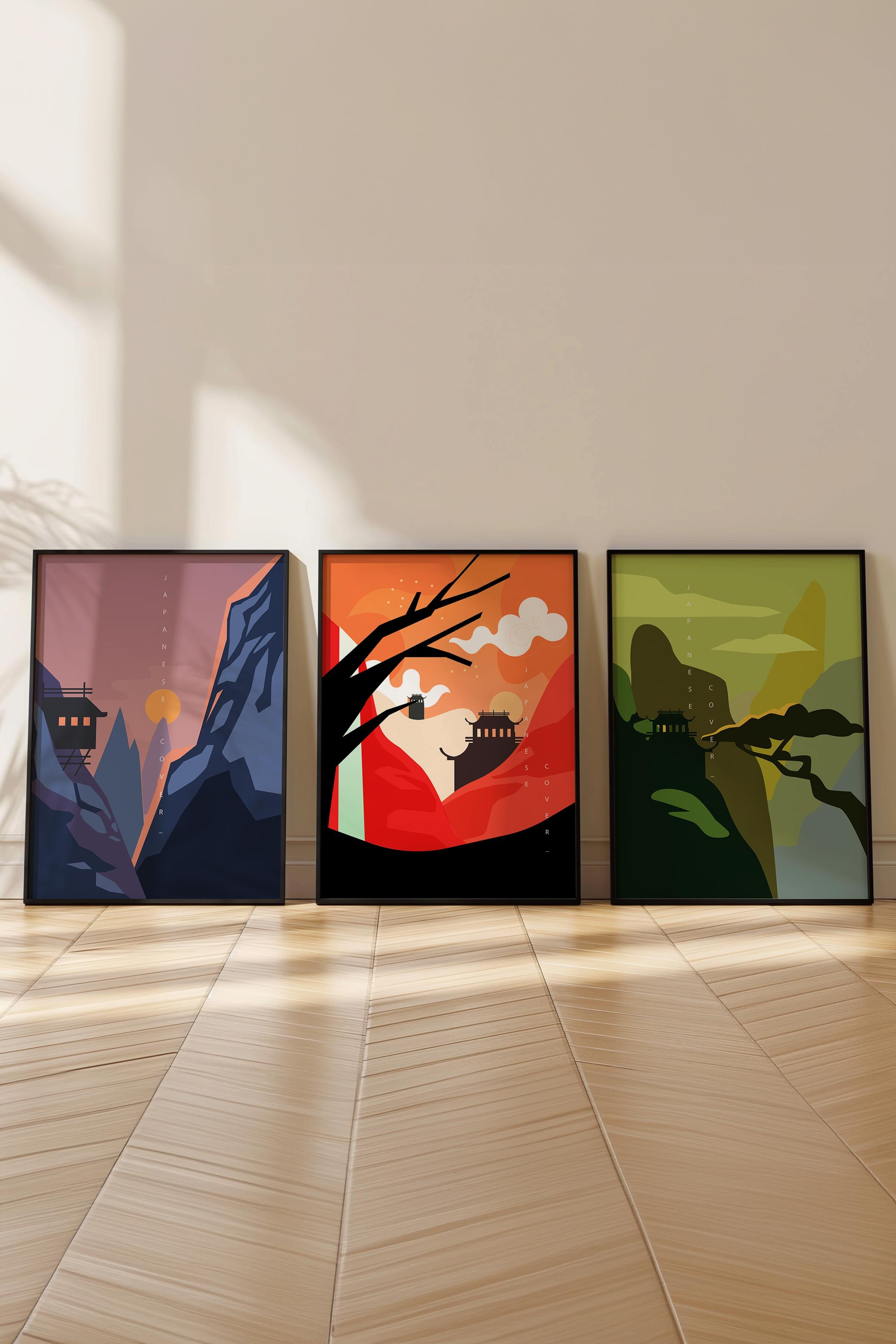 Minimalist Tablo Seti, 3 Adet Siyah Çerçeve ve Poster - Mutfak, Salon, Yatak Odası Duvar Dekoru