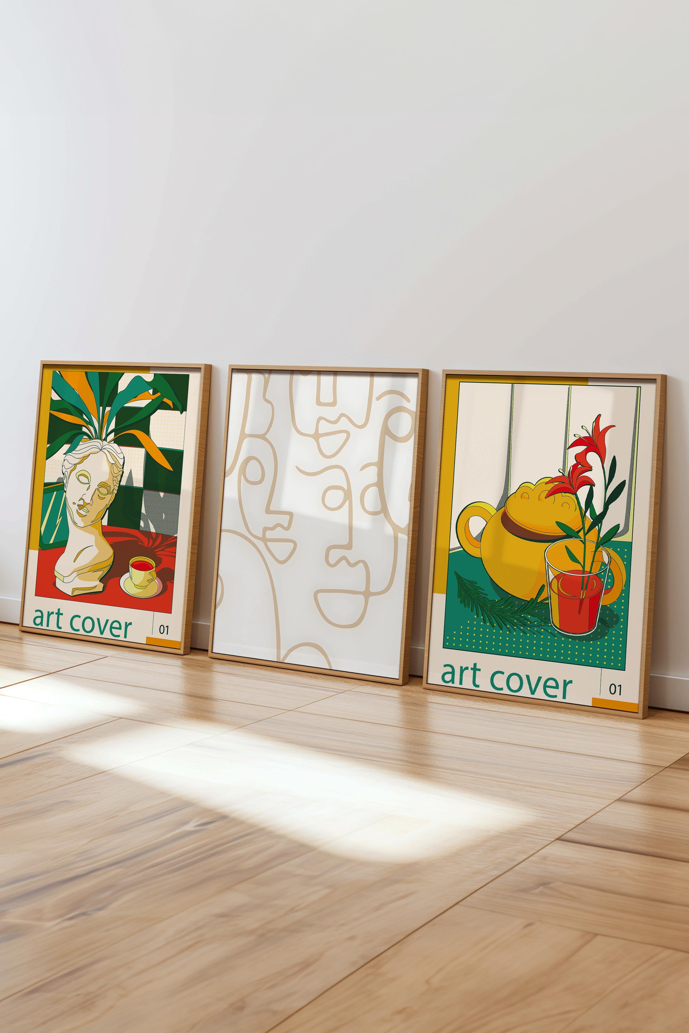 Minimalist Tablo Seti, 3 Adet Ahşap Çerçeve ve Poster - Mutfak, Salon, Yatak Odası Duvar Dekoru