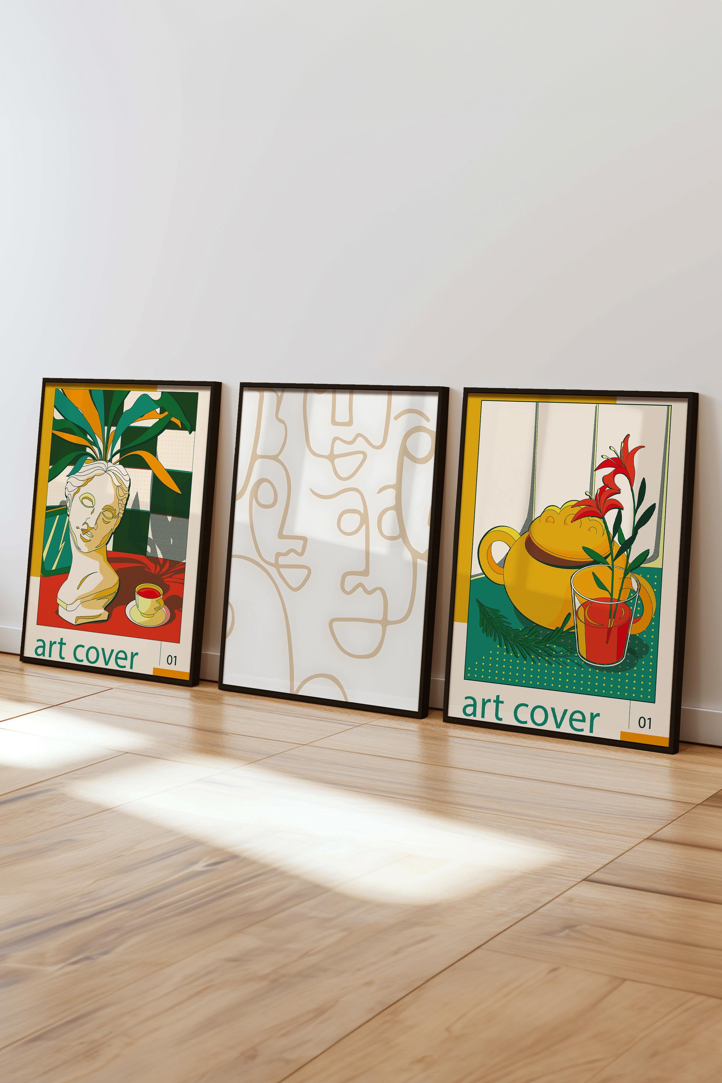 Minimalist Tablo Seti, 3 Adet Siyah Çerçeve ve Poster - Mutfak, Salon, Yatak Odası Duvar Dekoru