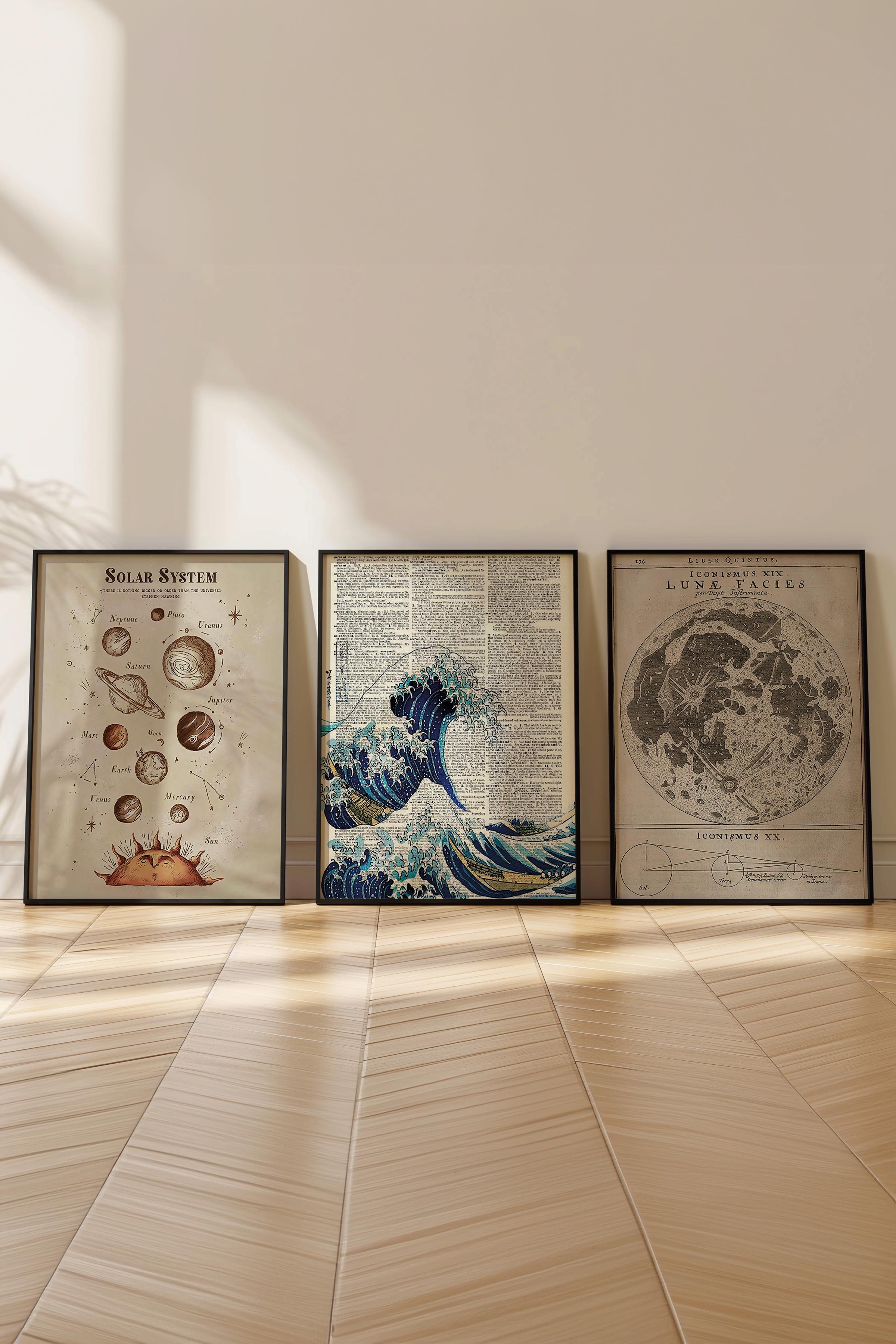 Vintage Tablo Seti, 3 Adet Siyah Çerçeve ve Poster - Yatak Odası, Mutfak, Salon Duvar Dekorasyon