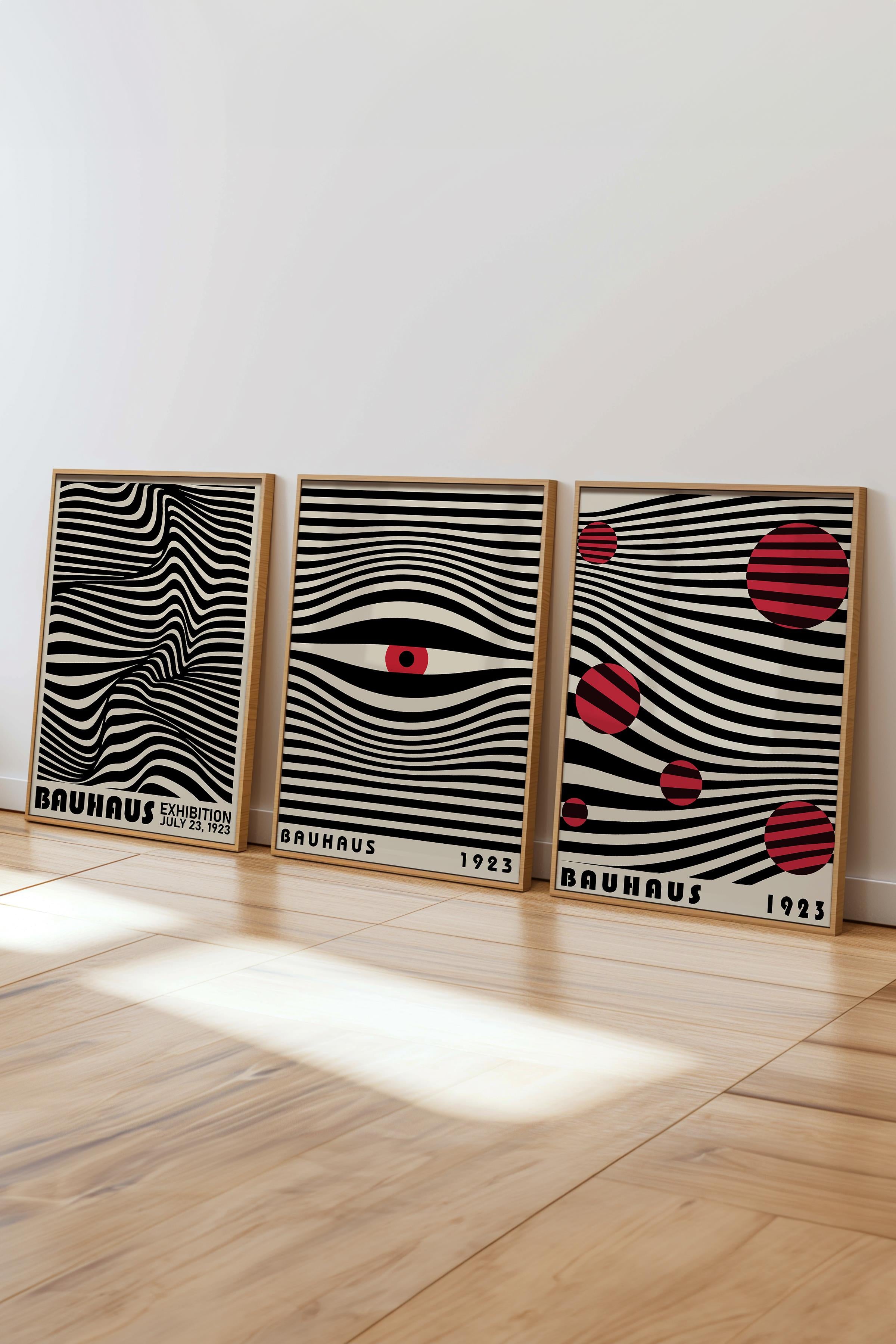 Bauhaus Tablo Seti, 3 Adet Ahşap Çerçeve ve Poster - Yatak Odası, Mutfak, Salon Duvar Dekorasyon