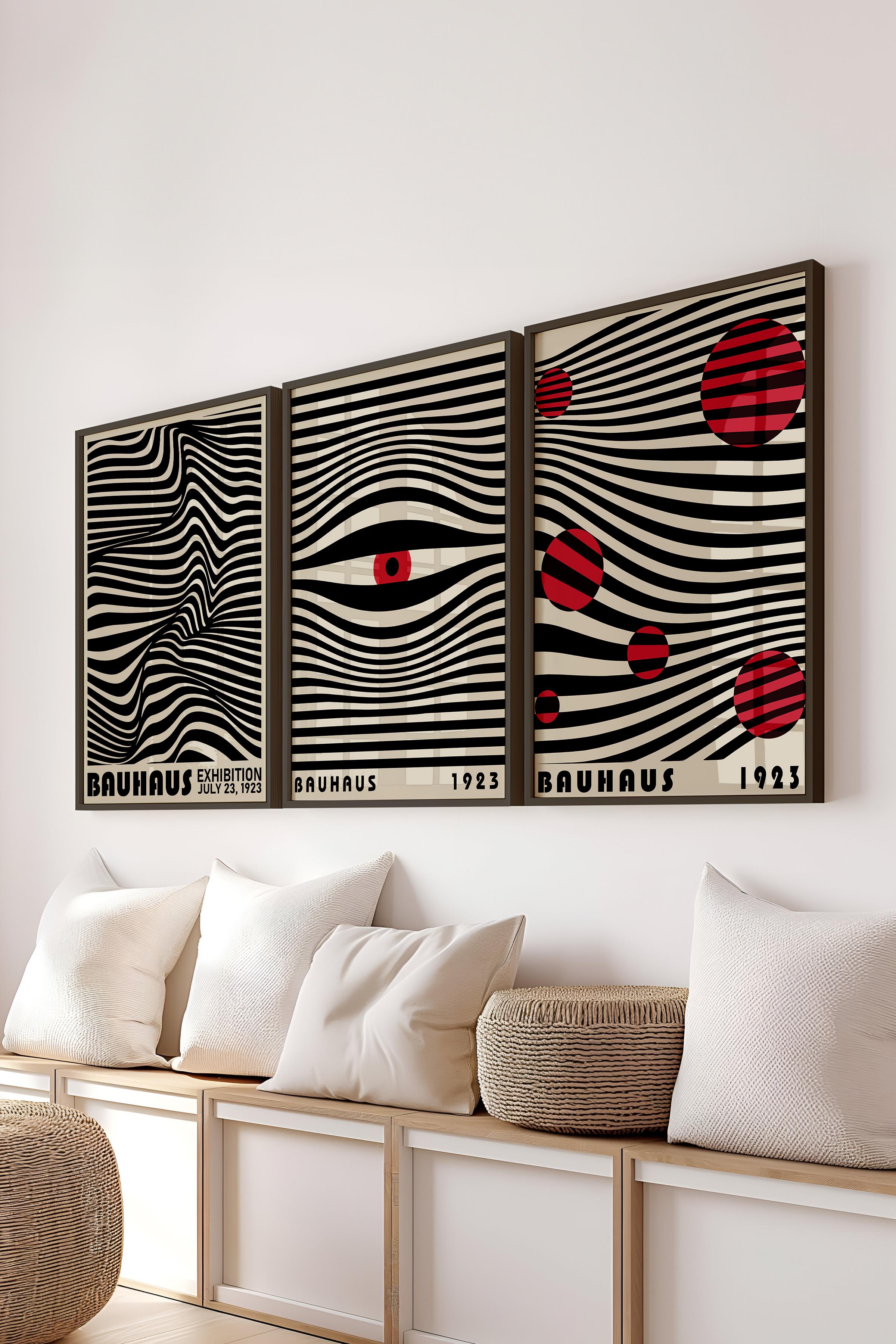 Bauhaus Tablo Seti, 3 Adet Siyah Çerçeve ve Poster - Yatak Odası, Mutfak, Salon Duvar Dekorasyon