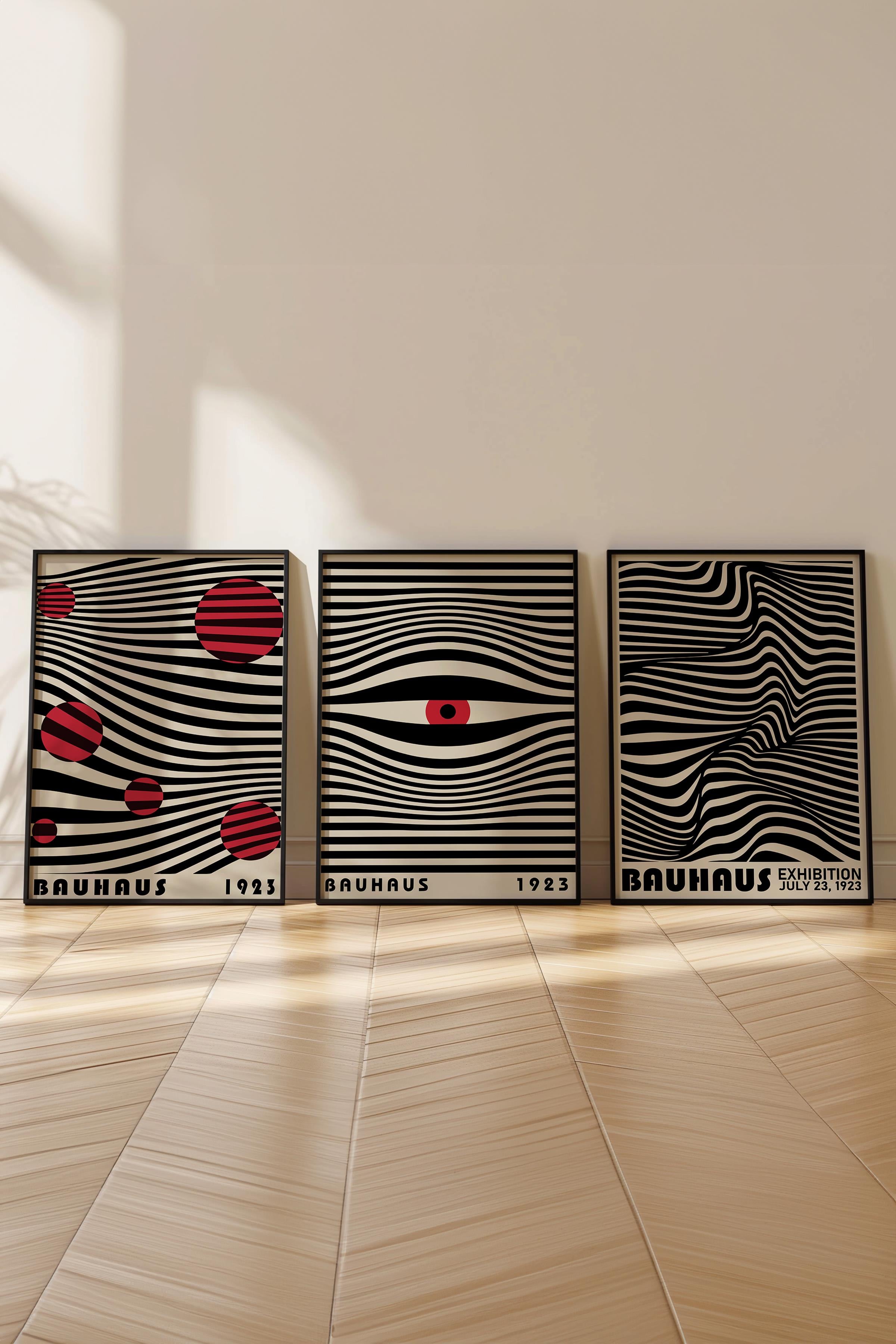 Bauhaus Tablo Seti, 3 Adet Siyah Çerçeve ve Poster - Yatak Odası, Mutfak, Salon Duvar Dekorasyon