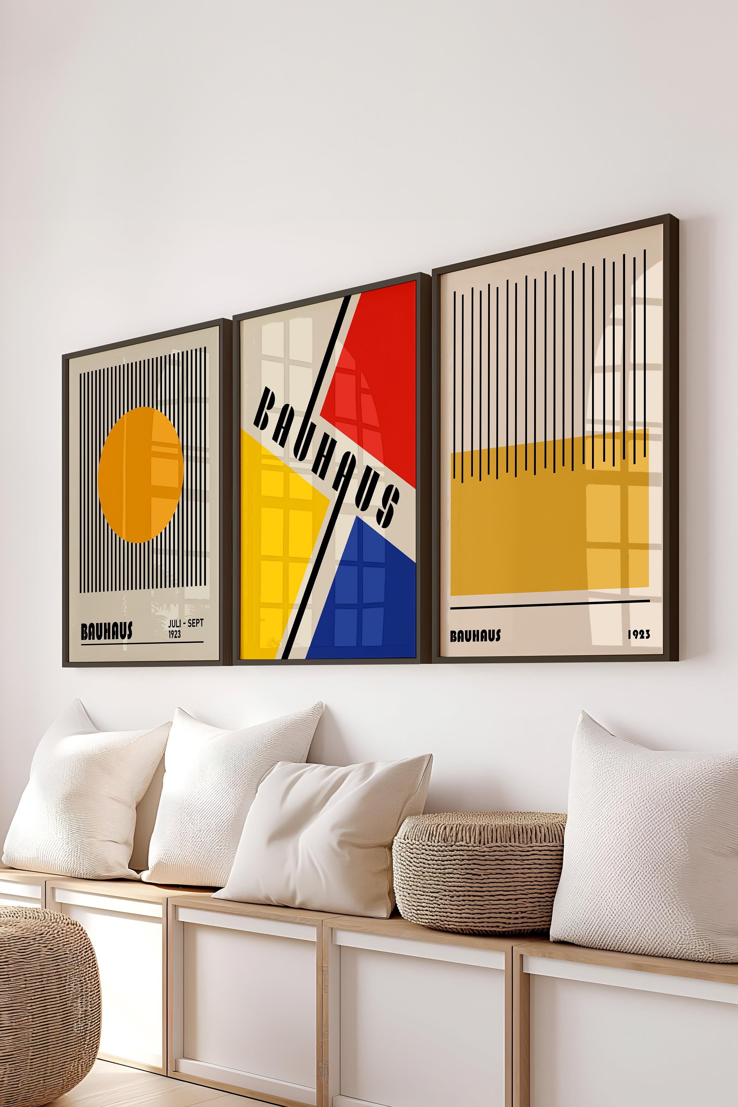 Bauhaus Tablo Seti, 3 Adet Siyah Çerçeve ve Poster - Yatak Odası, Mutfak, Salon Duvar Dekorasyon