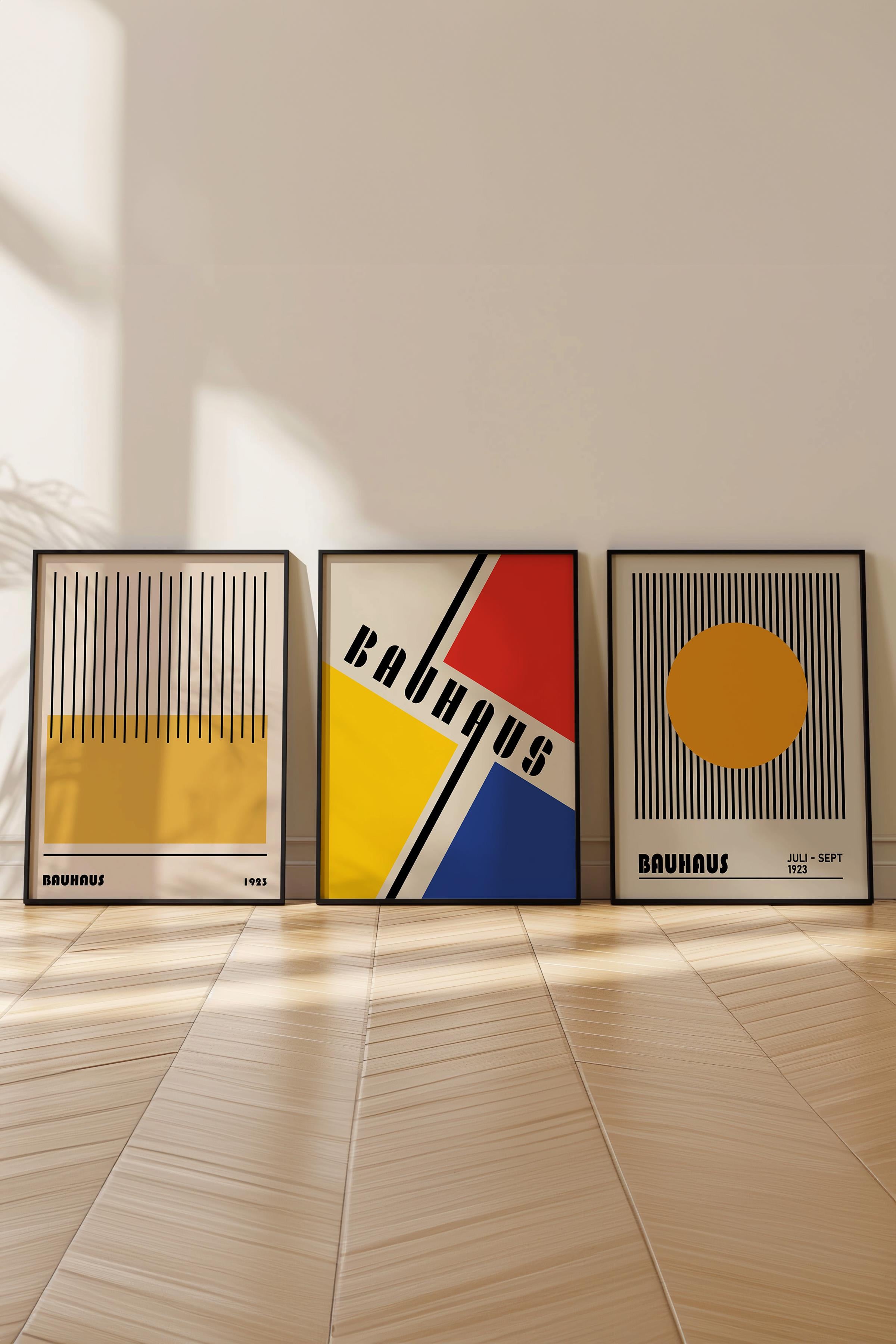 Bauhaus Tablo Seti, 3 Adet Siyah Çerçeve ve Poster - Yatak Odası, Mutfak, Salon Duvar Dekorasyon