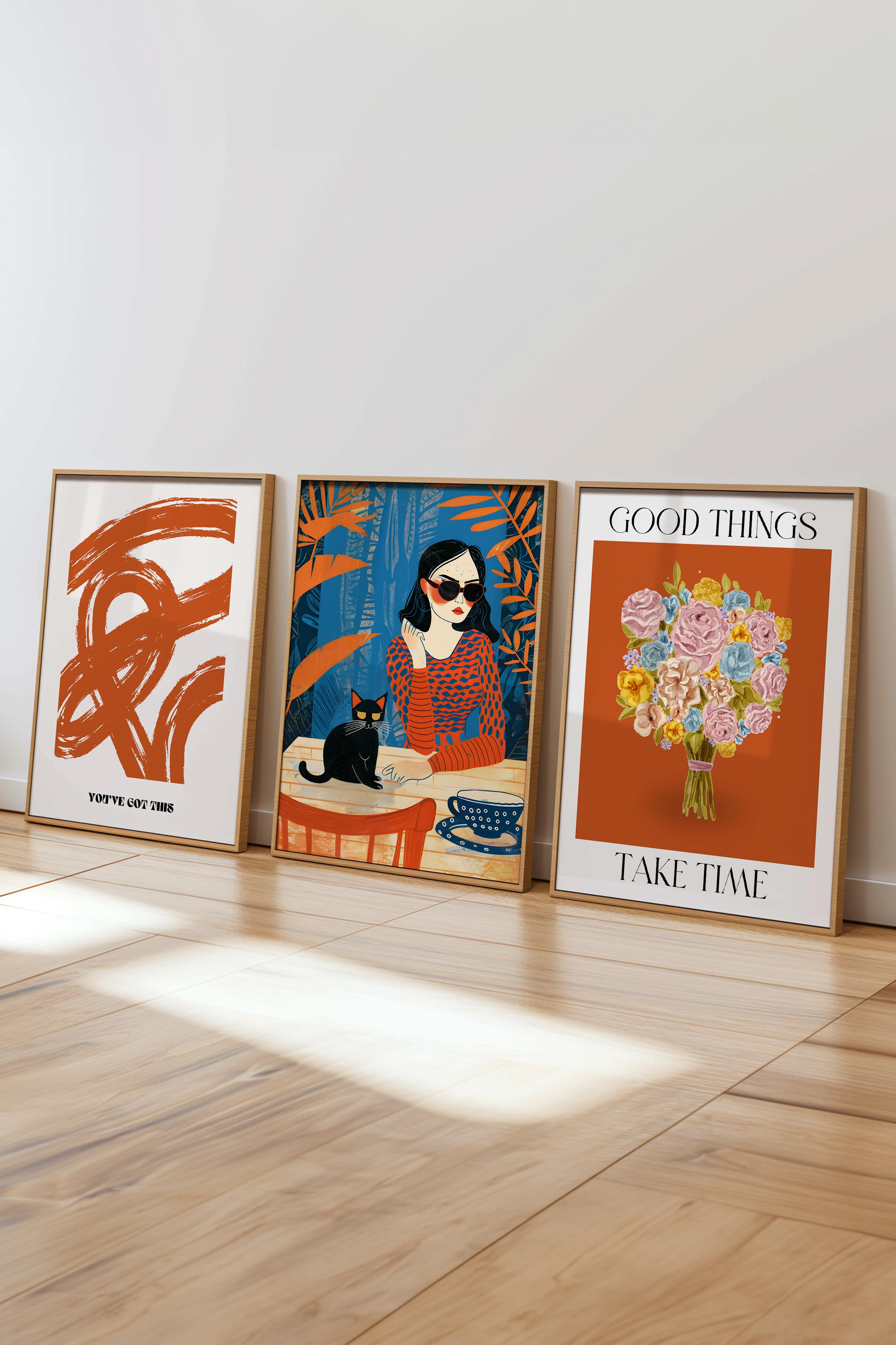 Maximalist Tablo Seti, 3 Adet Ahşap Çerçeve ve Poster - Yatak Odası, Mutfak, Salon Duvar Dekorasyon