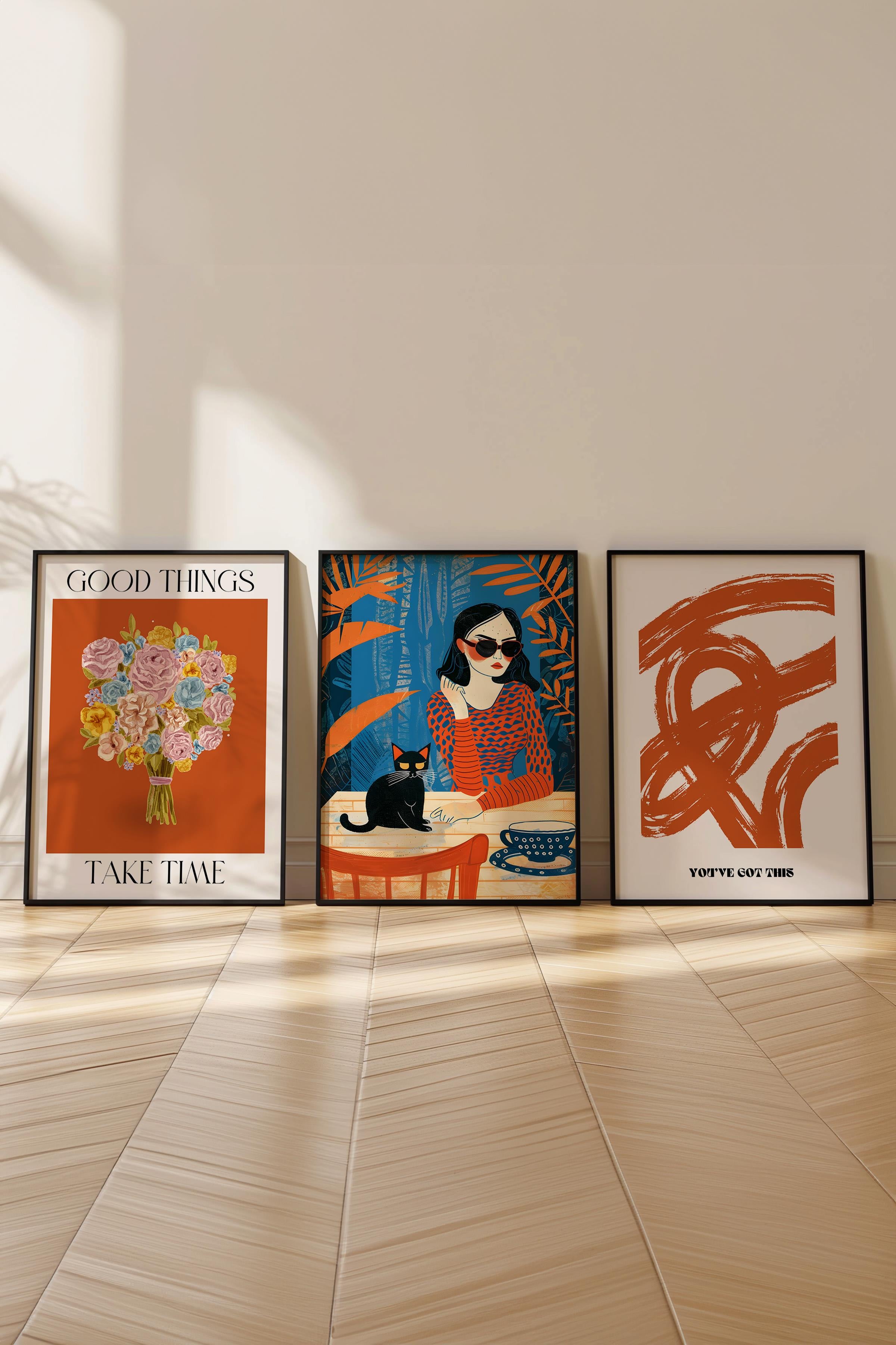 Maximalist Tablo Seti, 3 Adet Siyah Çerçeve ve Poster - Yatak Odası, Mutfak, Salon Duvar Dekorasyon