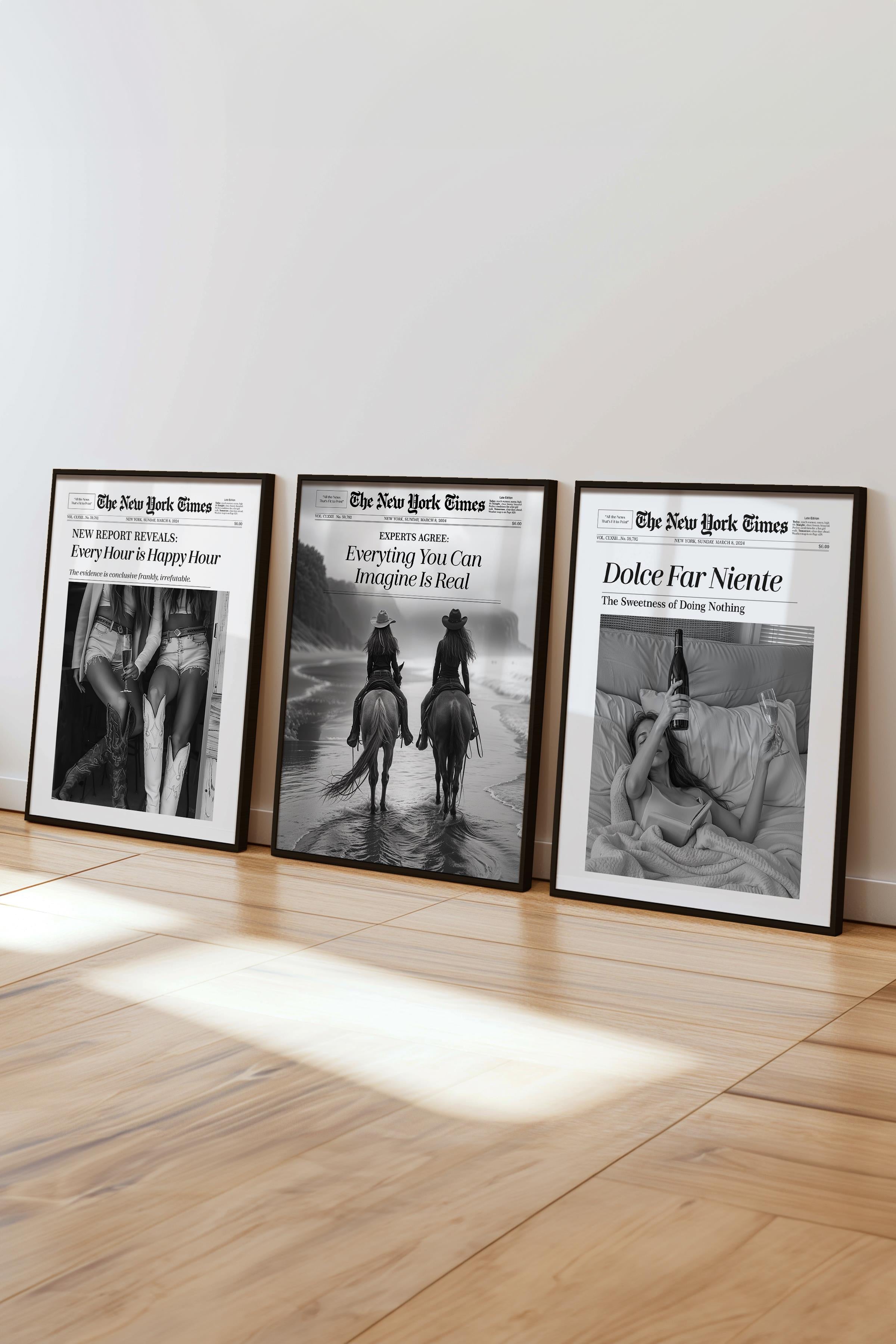 Minimalist Tablo Seti, 3 Adet Siyah Çerçeve ve Poster - Yatak Odası, Salon, Mutfak Duvar Dekoru