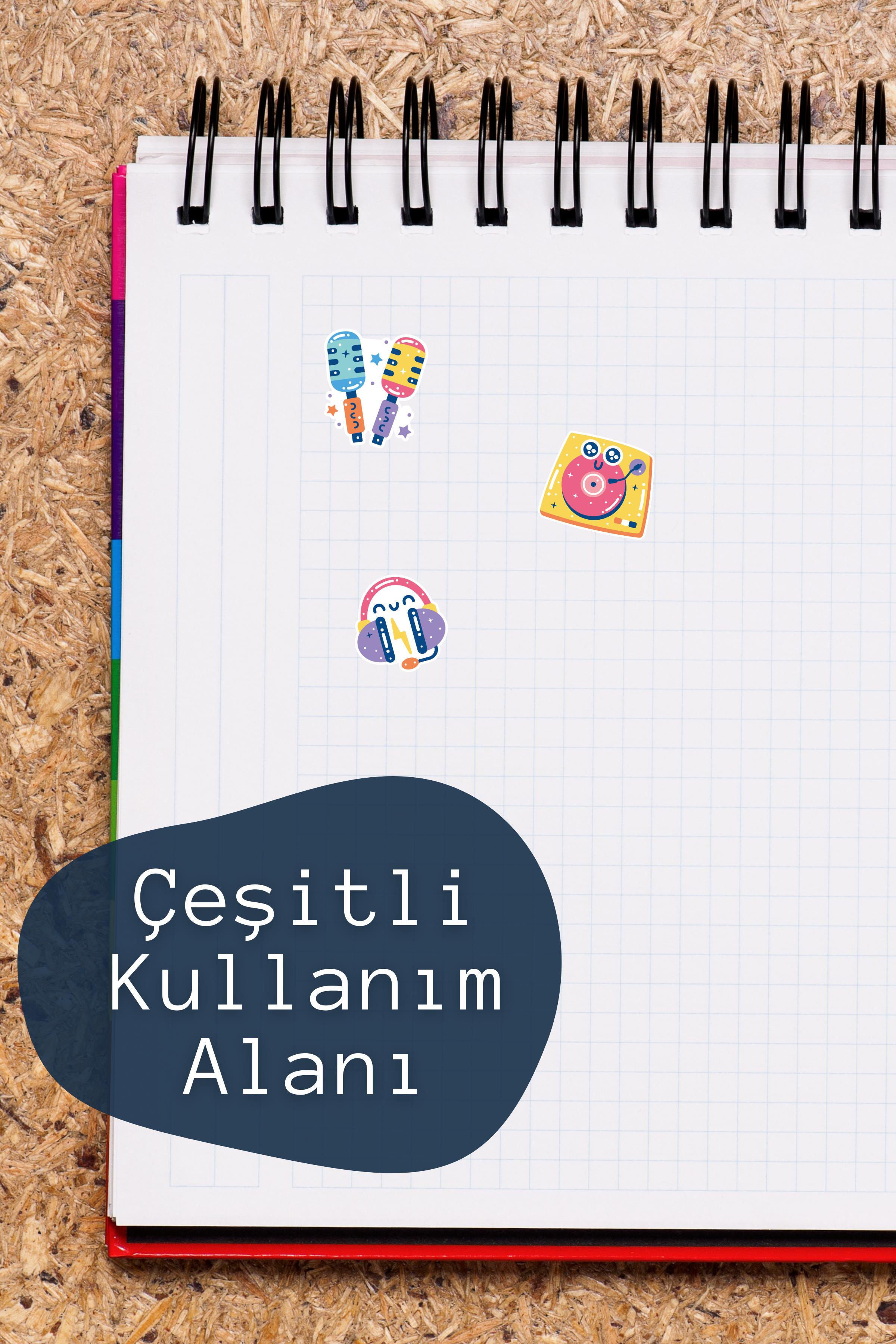 90'lar Müzik Temalı Sticker ve Etiket Seti - Orta Boy - Su Geçirmez, Kalın Yapışkanlı Sticker Seti