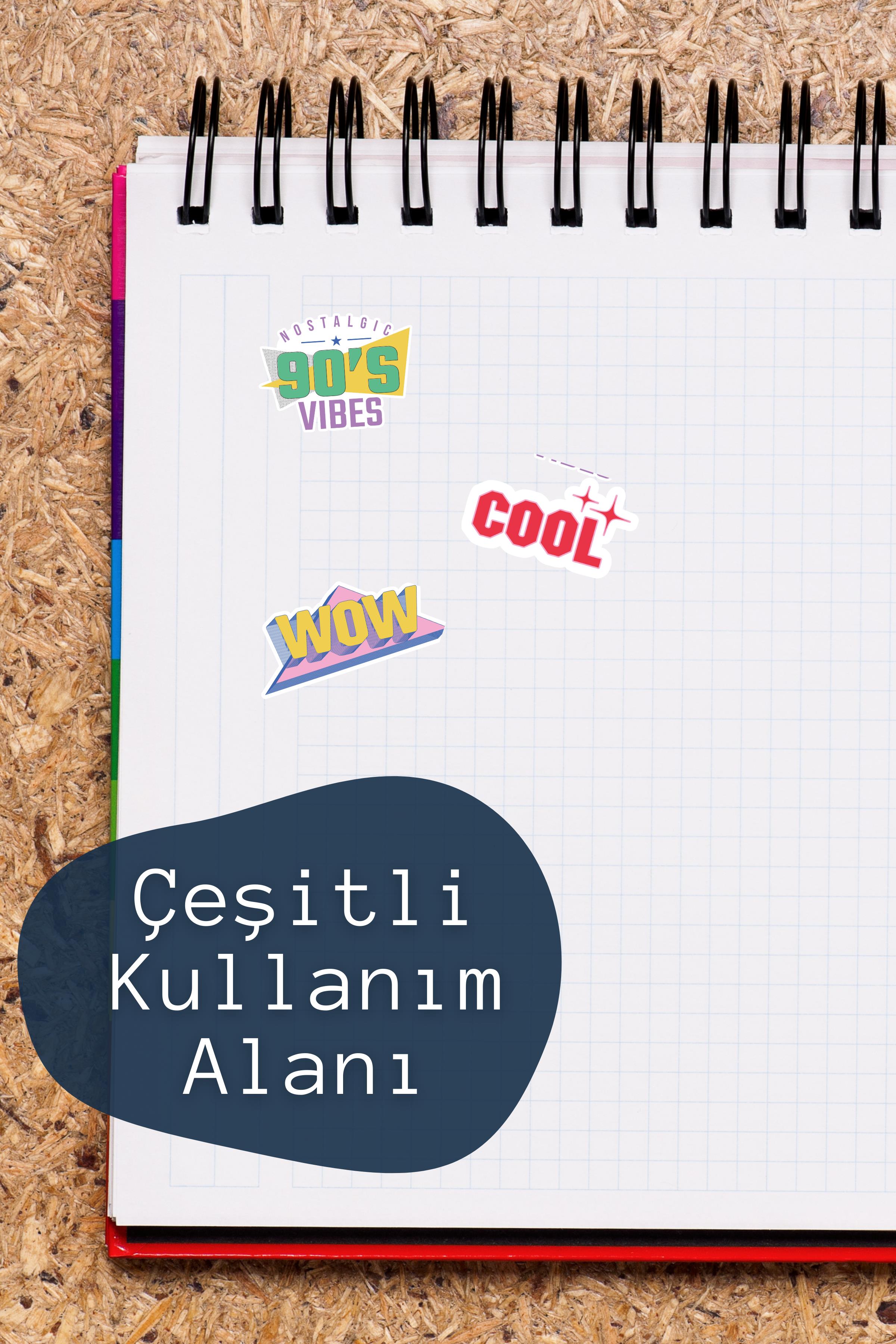 90'lar Retro Temalı Sticker ve Etiket Seti - Orta Boy - Su Geçirmez, Kalın Yapışkanlı Sticker Seti