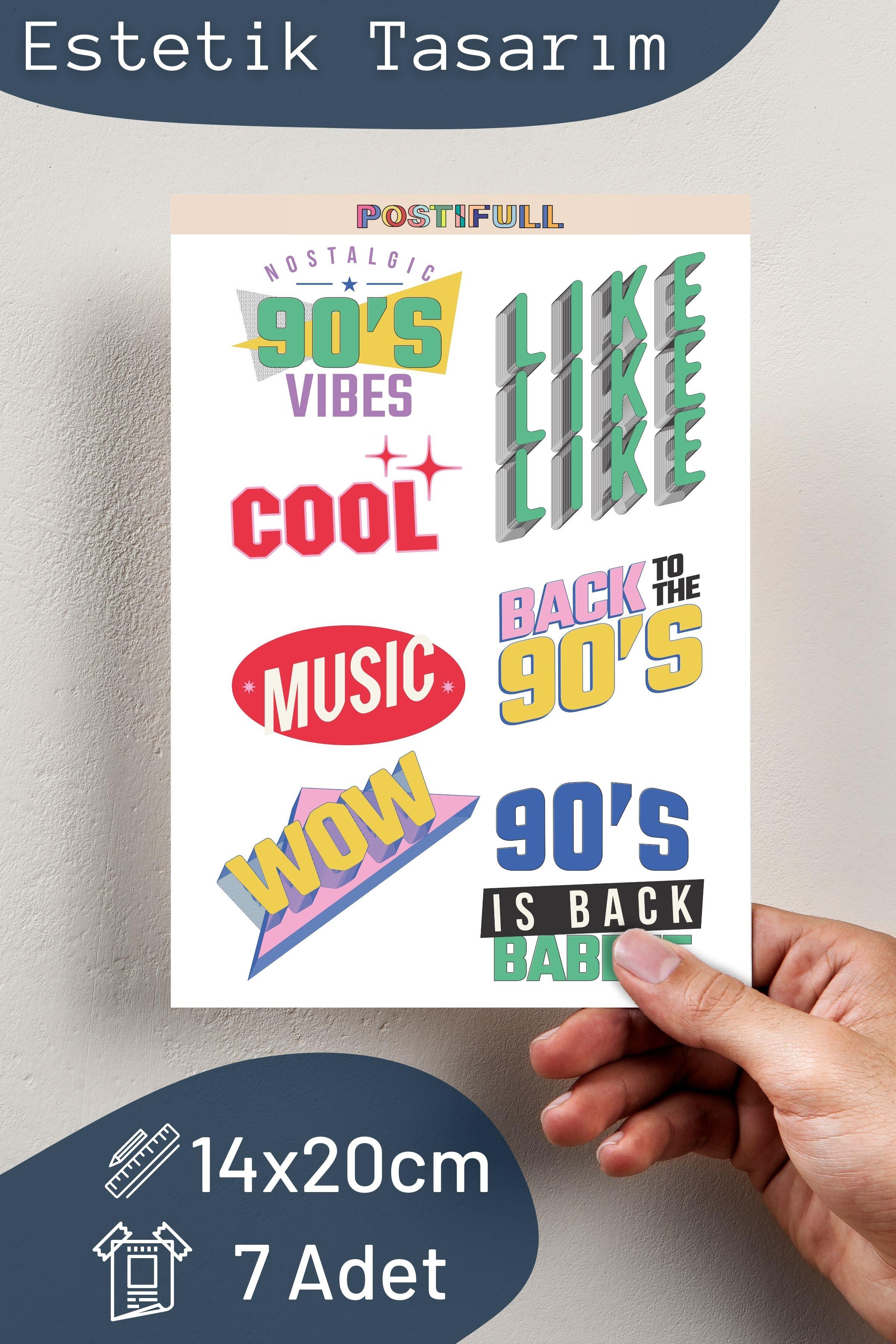 90'lar Retro Temalı Sticker ve Etiket Seti - Orta Boy - Su Geçirmez, Kalın Yapışkanlı Sticker Seti